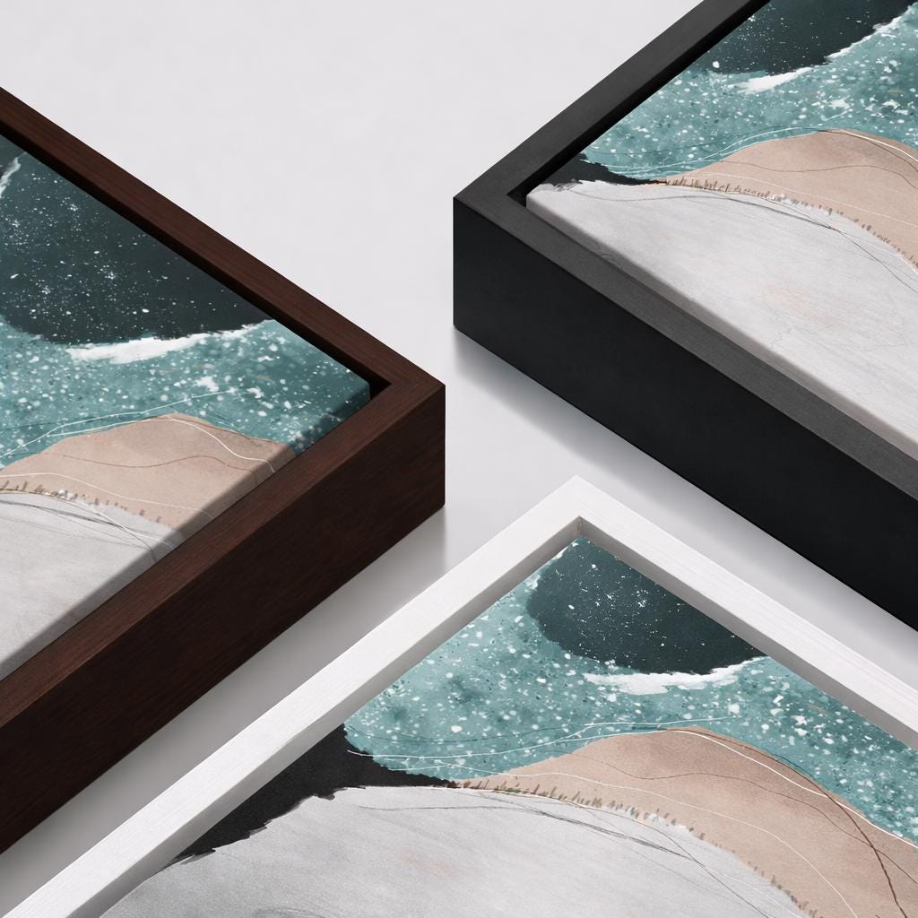 Abstract Teal Waves Framed Canvas Wall Art