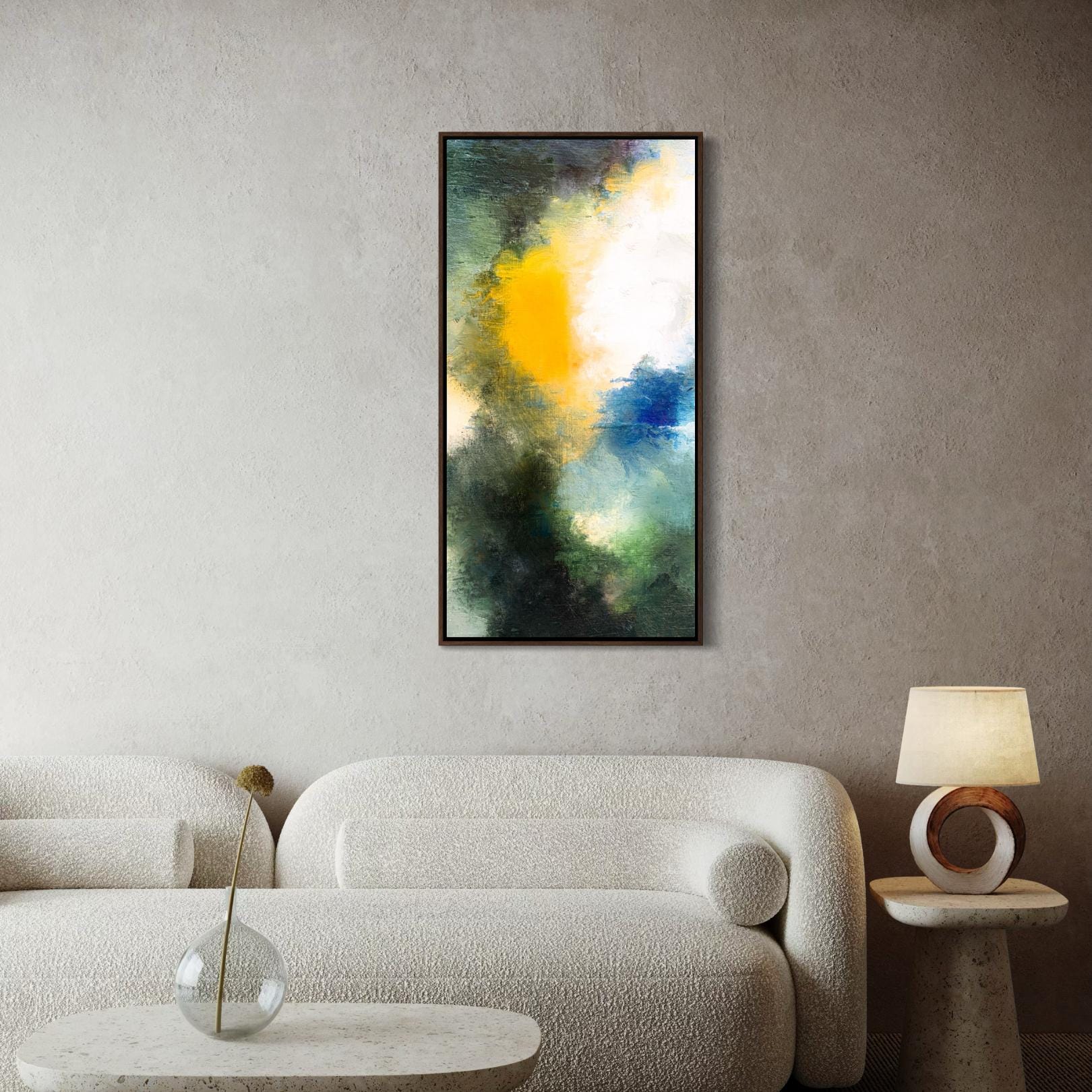 Abstract Yellow, Blue and Green Color Burst Wall Art
