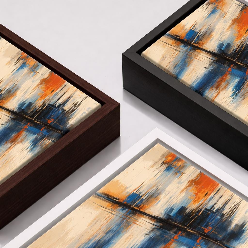 Abstrakte Stadtlandschaft Drip Art – Gerahmtes Leinwandbild
