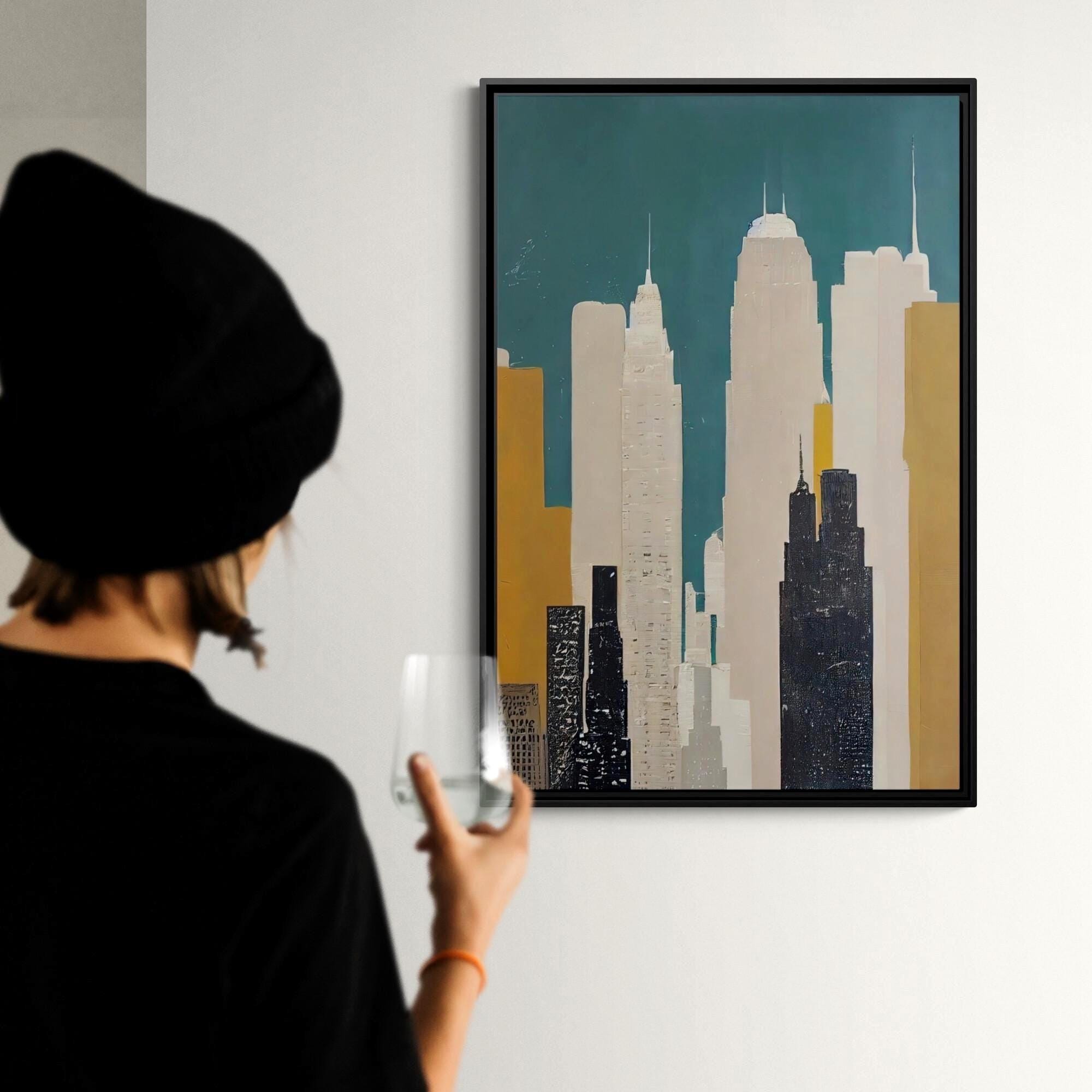 Abstrakte New Yorker Skyline Urban Art – Gerahmte Leinwand-Wandkunst