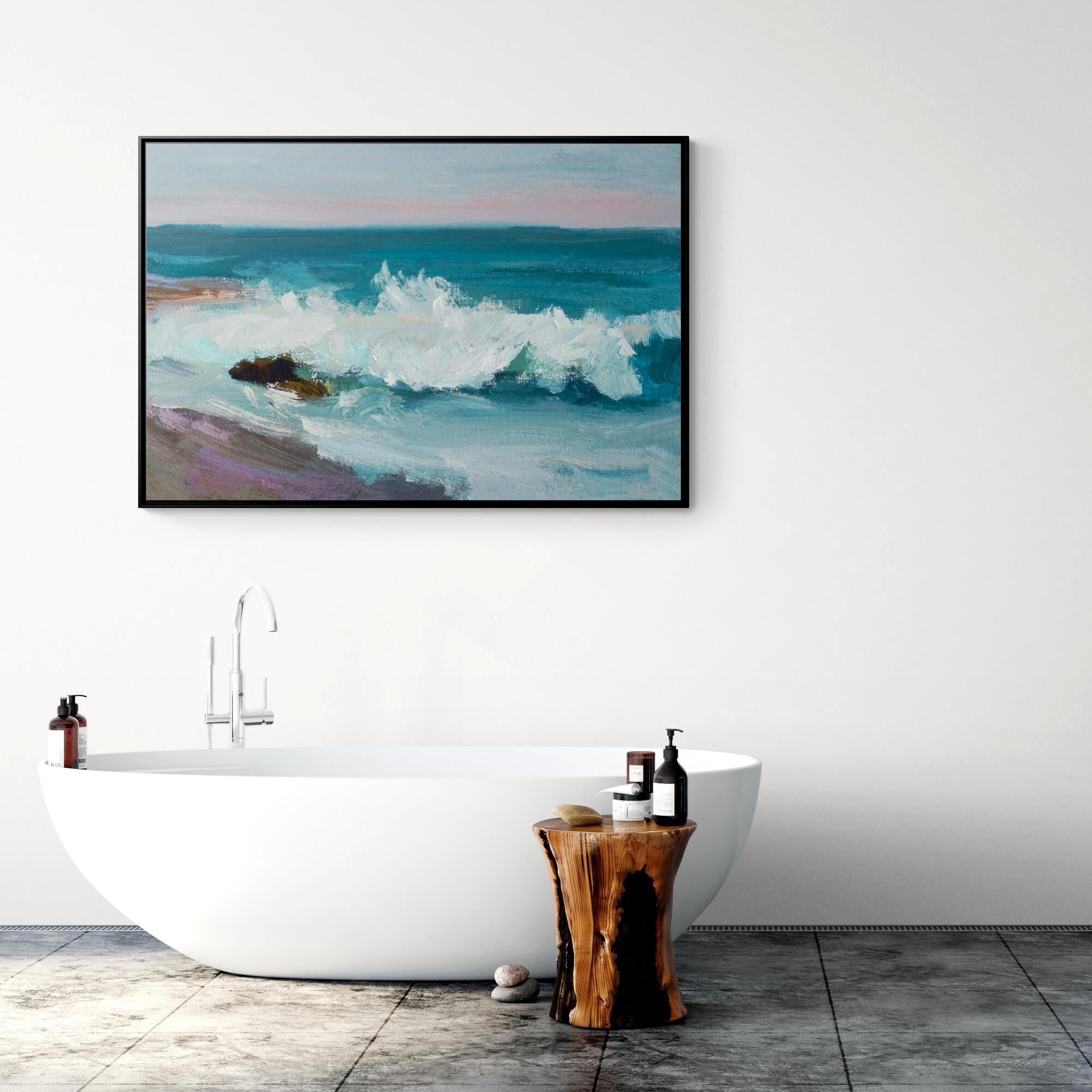 Seaside Waves Ocean Abstract - Framed Canvas Wall Art
