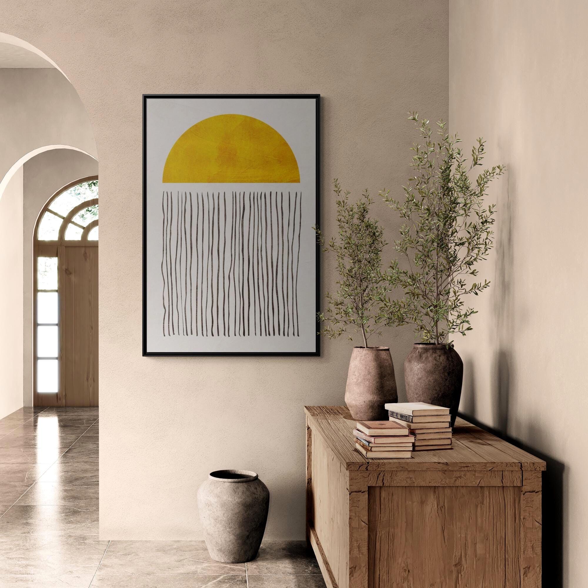 Abstract Yellow Sun Minimalist Art - Style A - Framed Canvas Wall Art