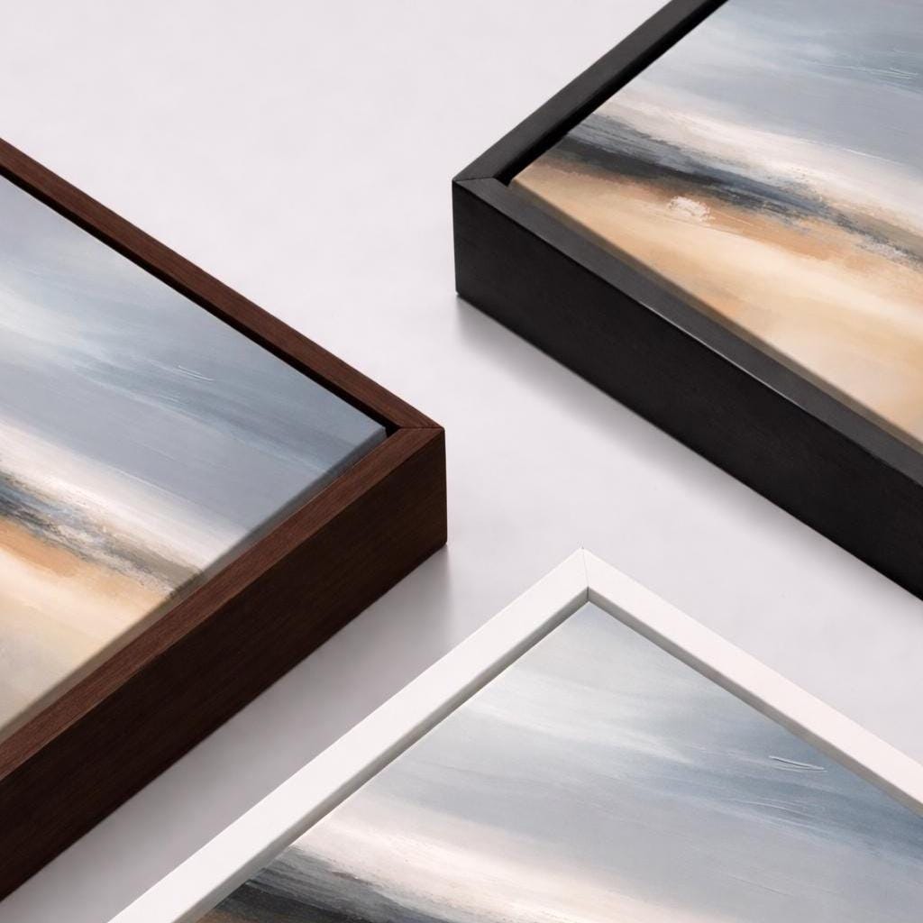 Blue and Beige Coastal Landscape Abstract Art – Framed Canvas Wall Art