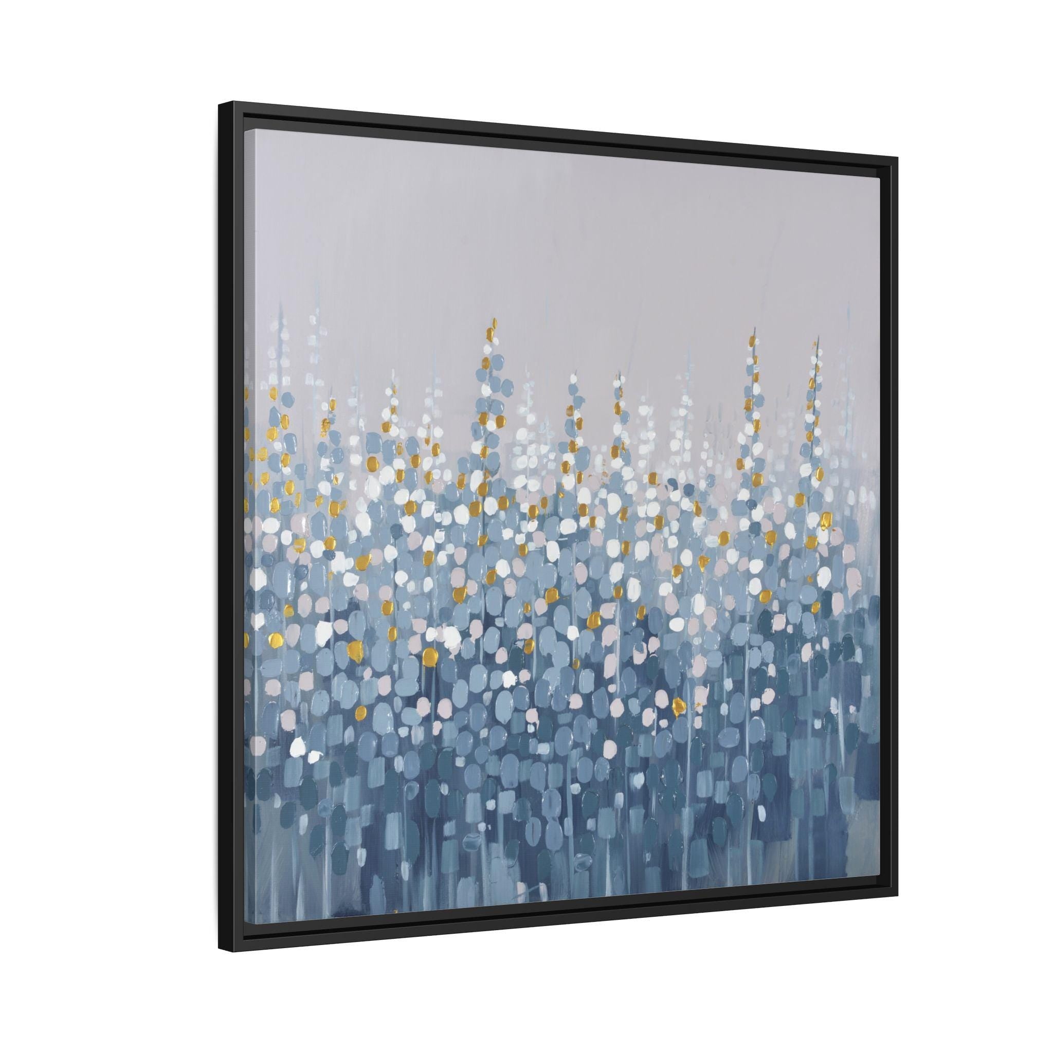 Abstrakte blaue Wiesenkunst – Gerahmtes Leinwandbild