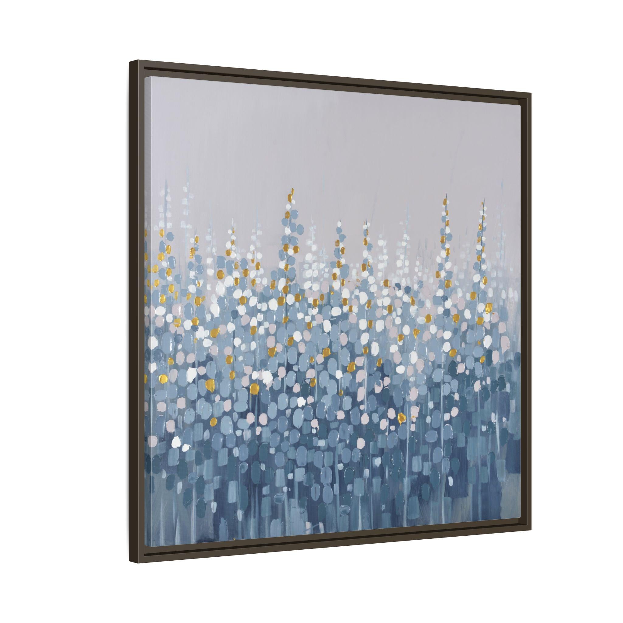 Abstrakte blaue Wiesenkunst – Gerahmtes Leinwandbild
