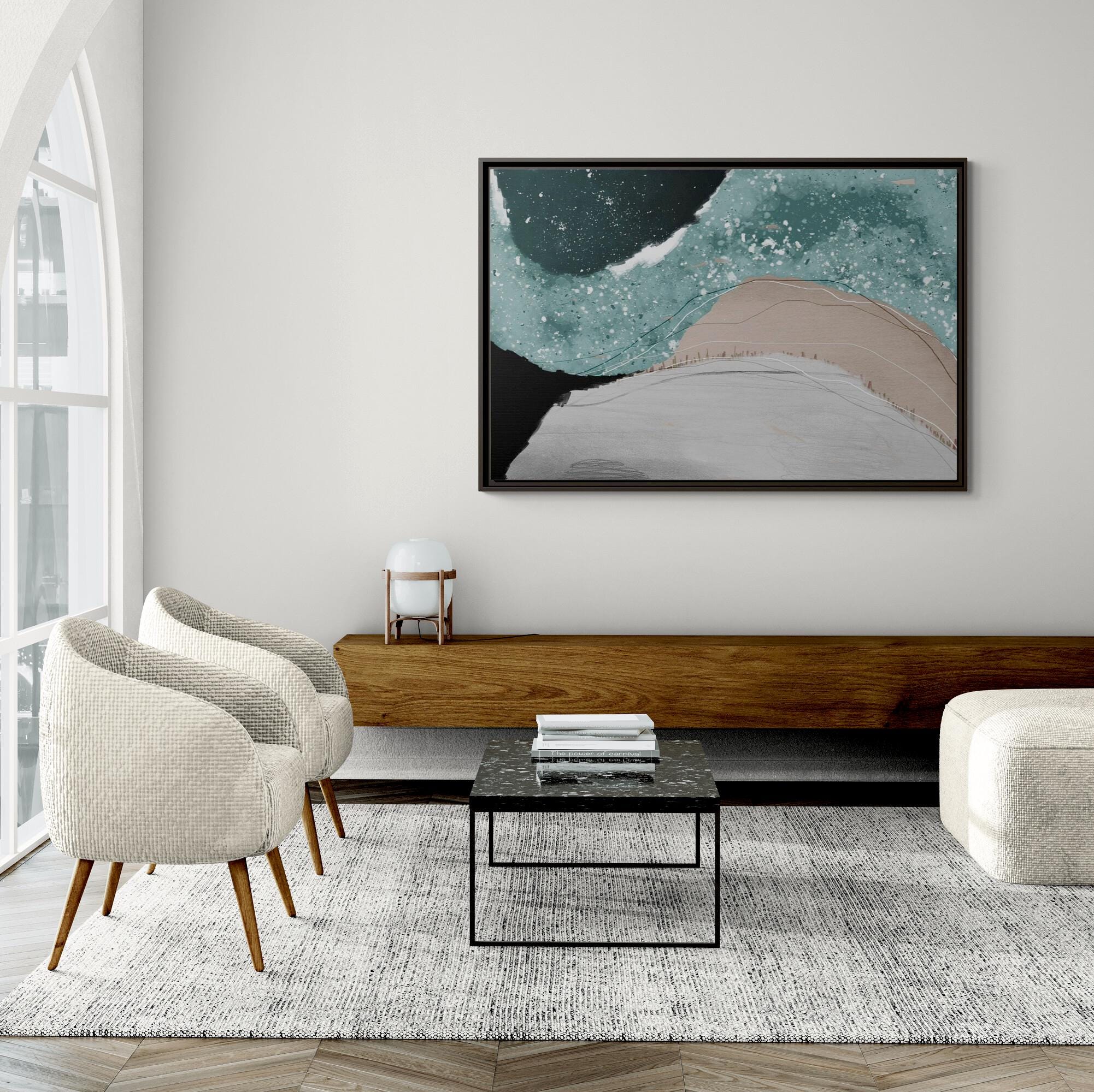Abstract Teal Waves Framed Canvas Wall Art