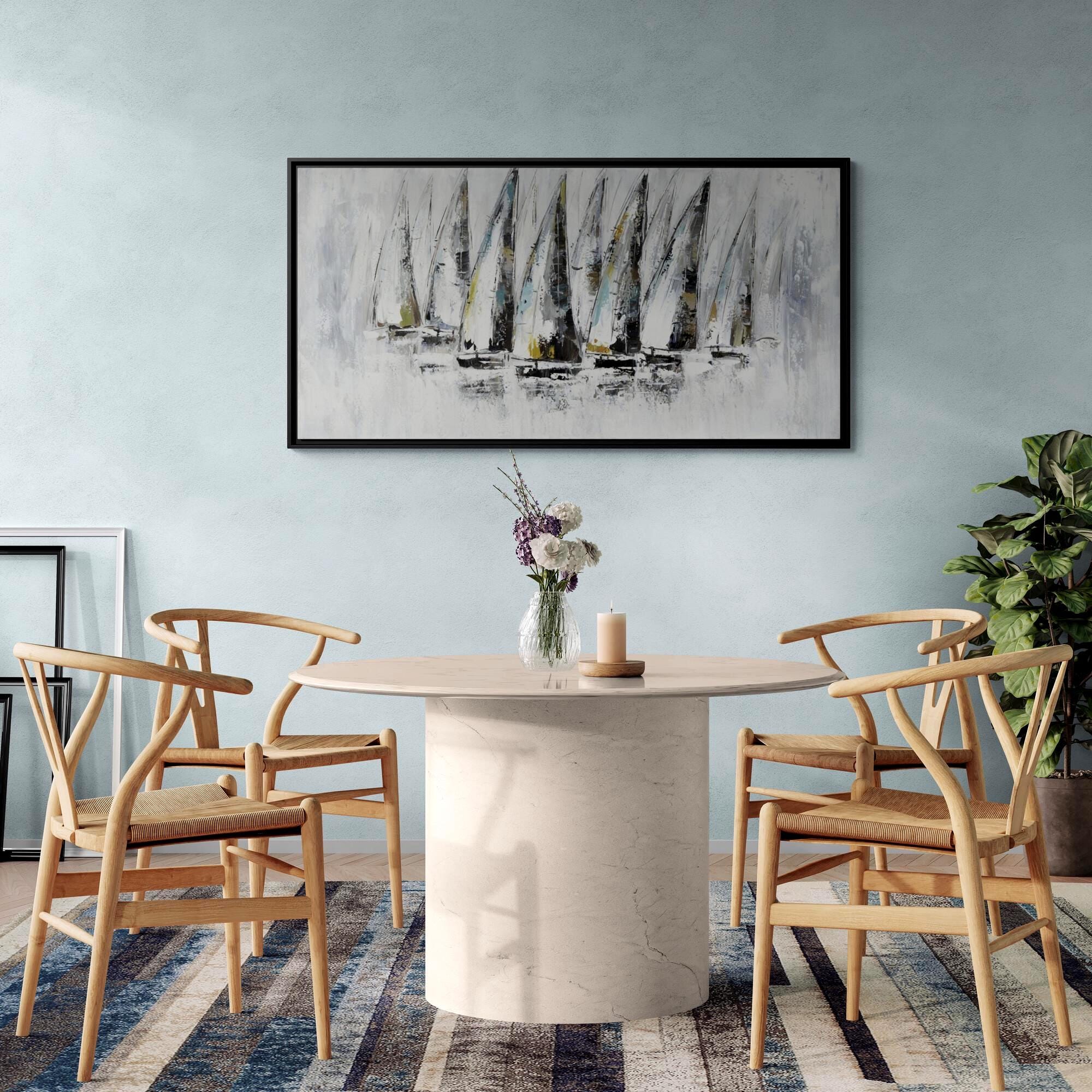 Nautical Abstract Sailboats Painting - Framed Canvas Wall Art
