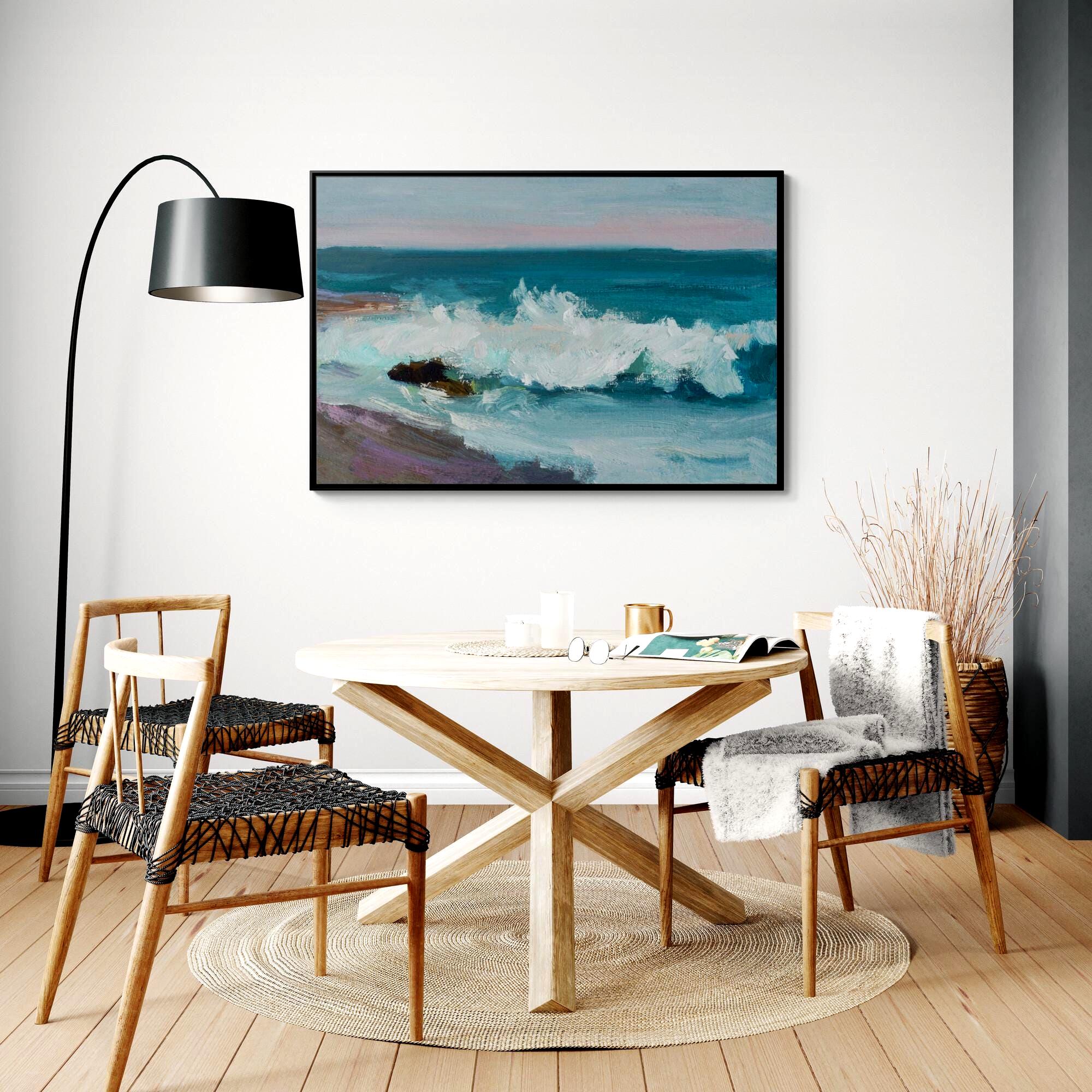 Seaside Waves Ocean Abstract - Framed Canvas Wall Art