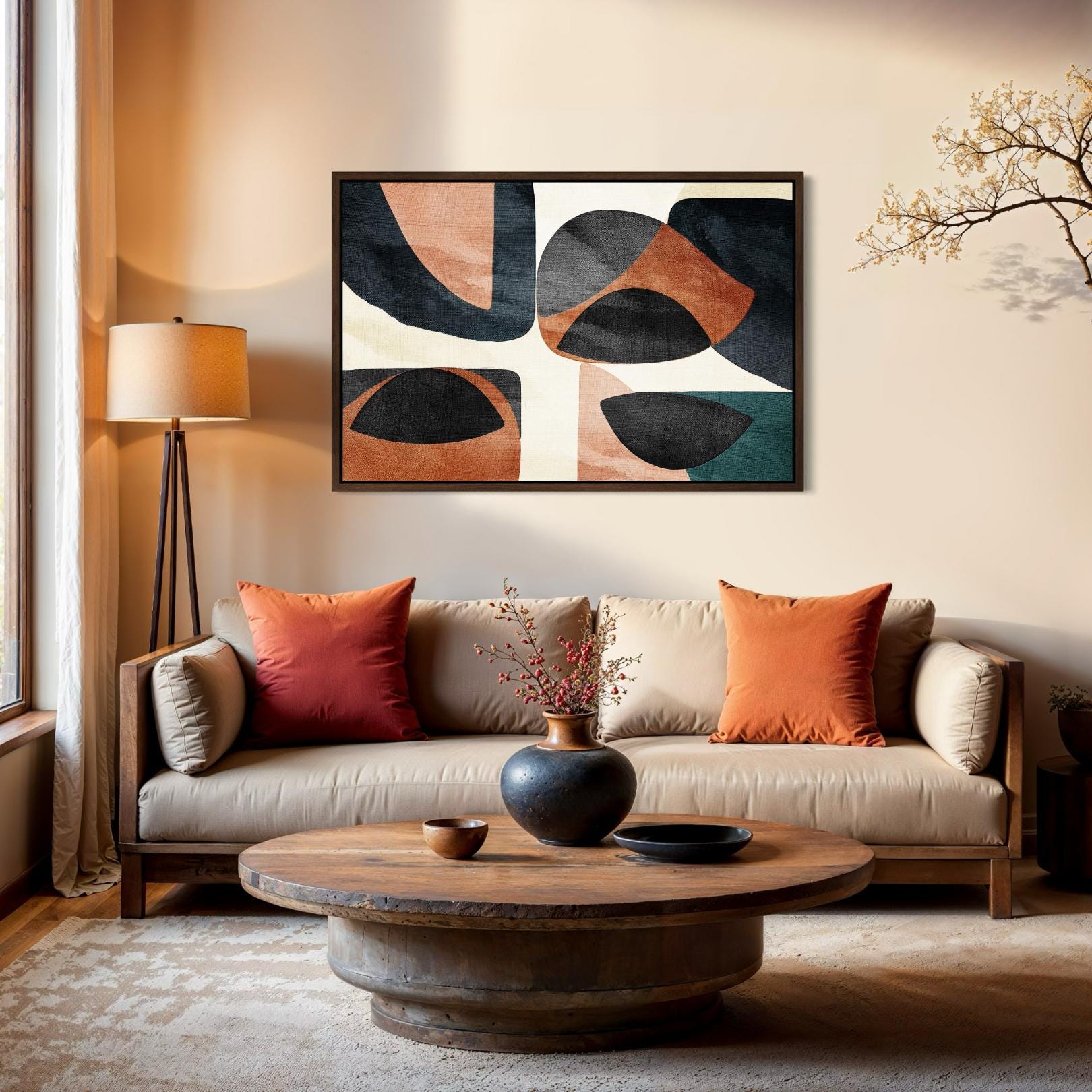 Abstrakte Mid-Century Formen – Gerahmte Leinwand-Wandkunst