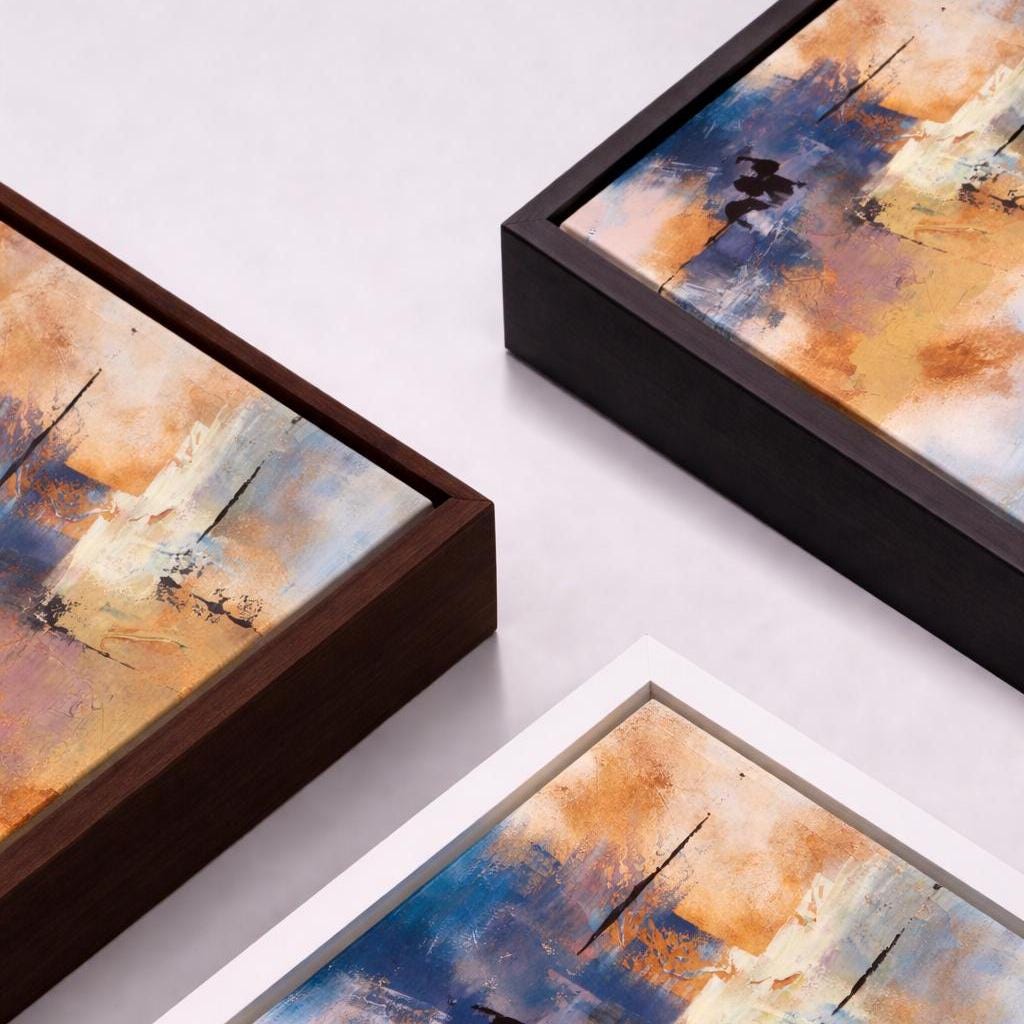 Burnt Orange and Blue Abstract Landscape Art - Framed Canvas Wall Art
