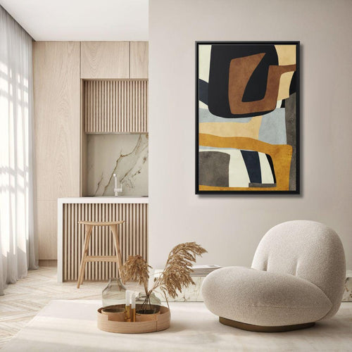 Abstract Mid-Century Earth Tones Shapes - Style A - Framed Canvas Wall Art