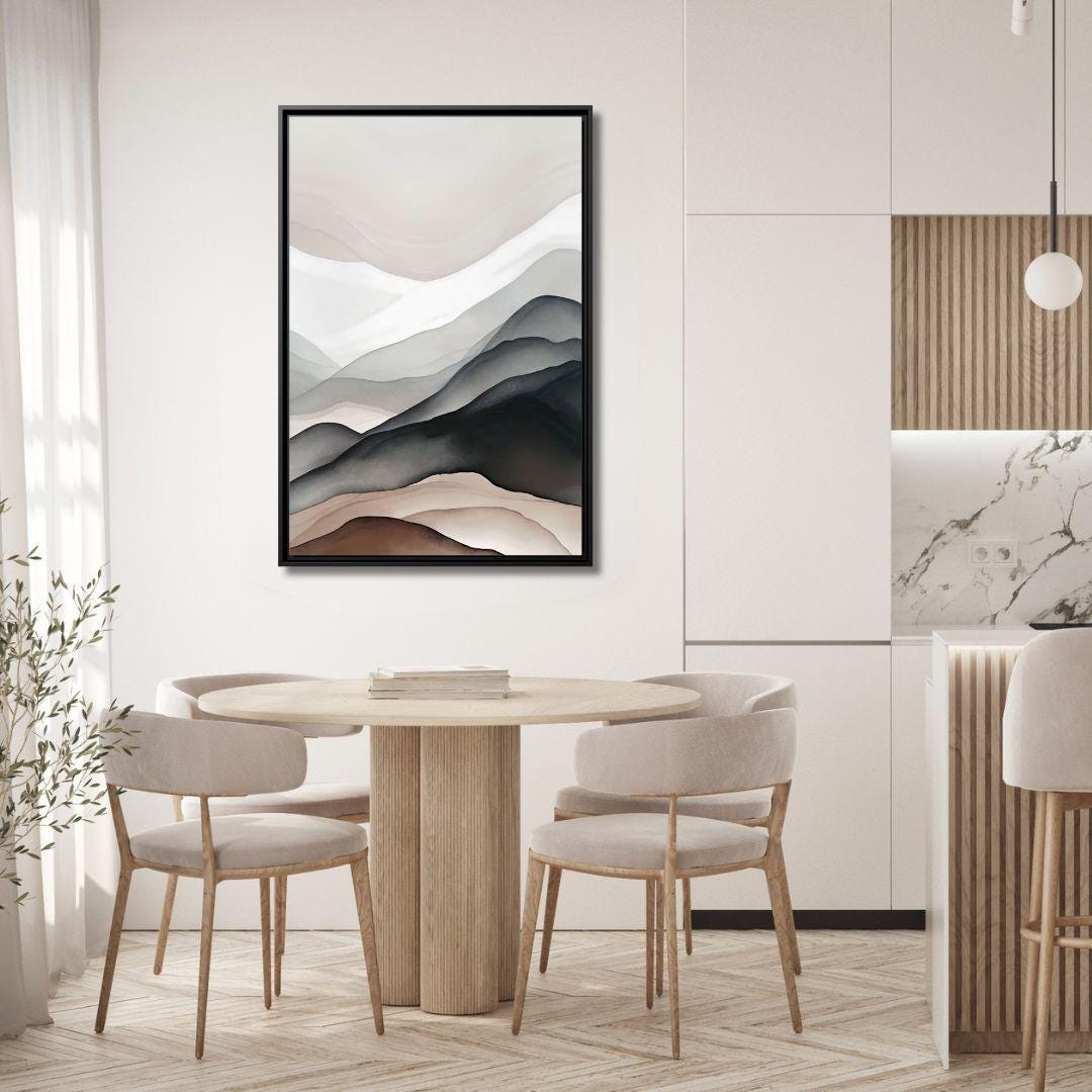 Neutrale abstrakte Berglandschaft – gerahmte Leinwand-Wandkunst