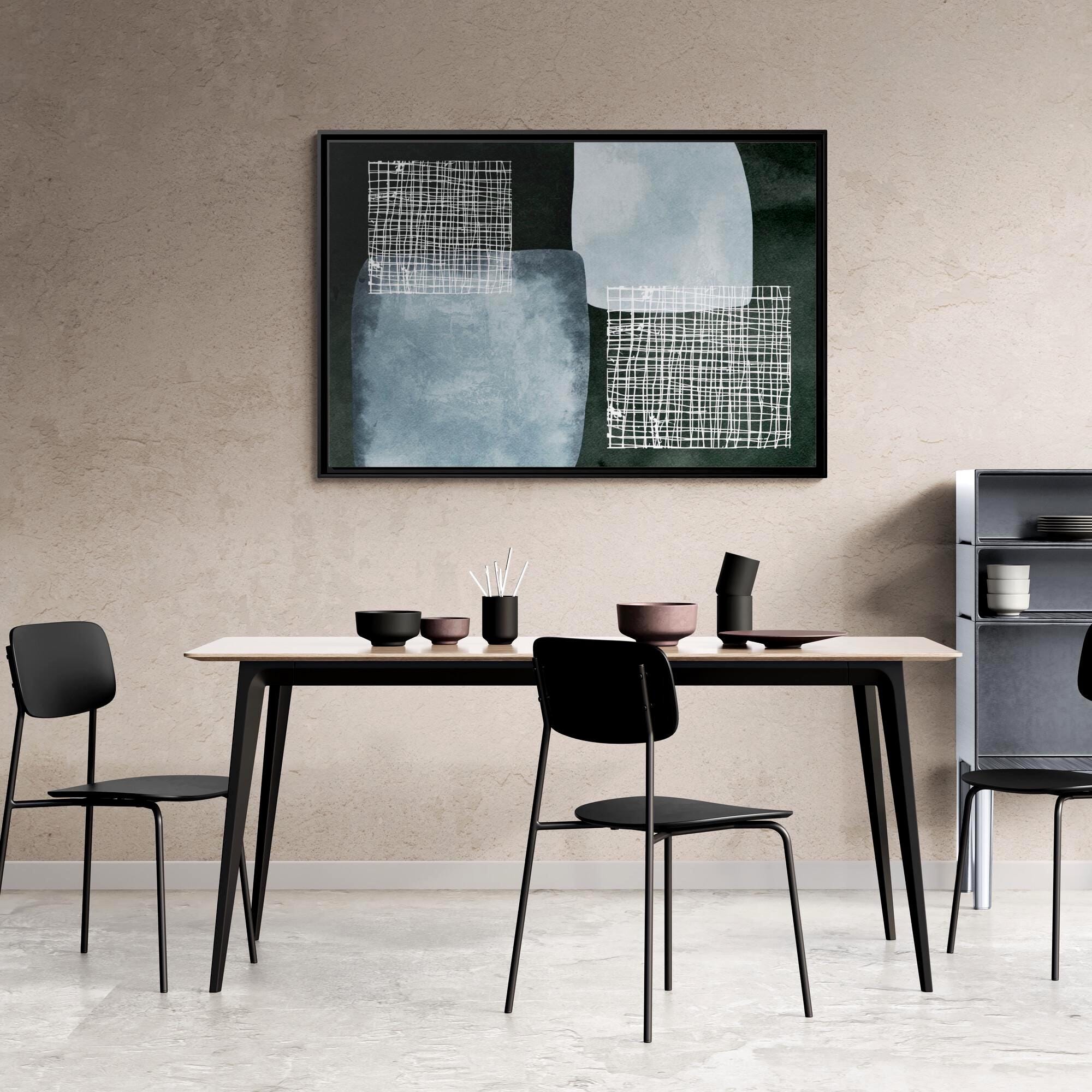 Abstrakte minimalistische blaue Formen – gerahmte Leinwand-Wandkunst