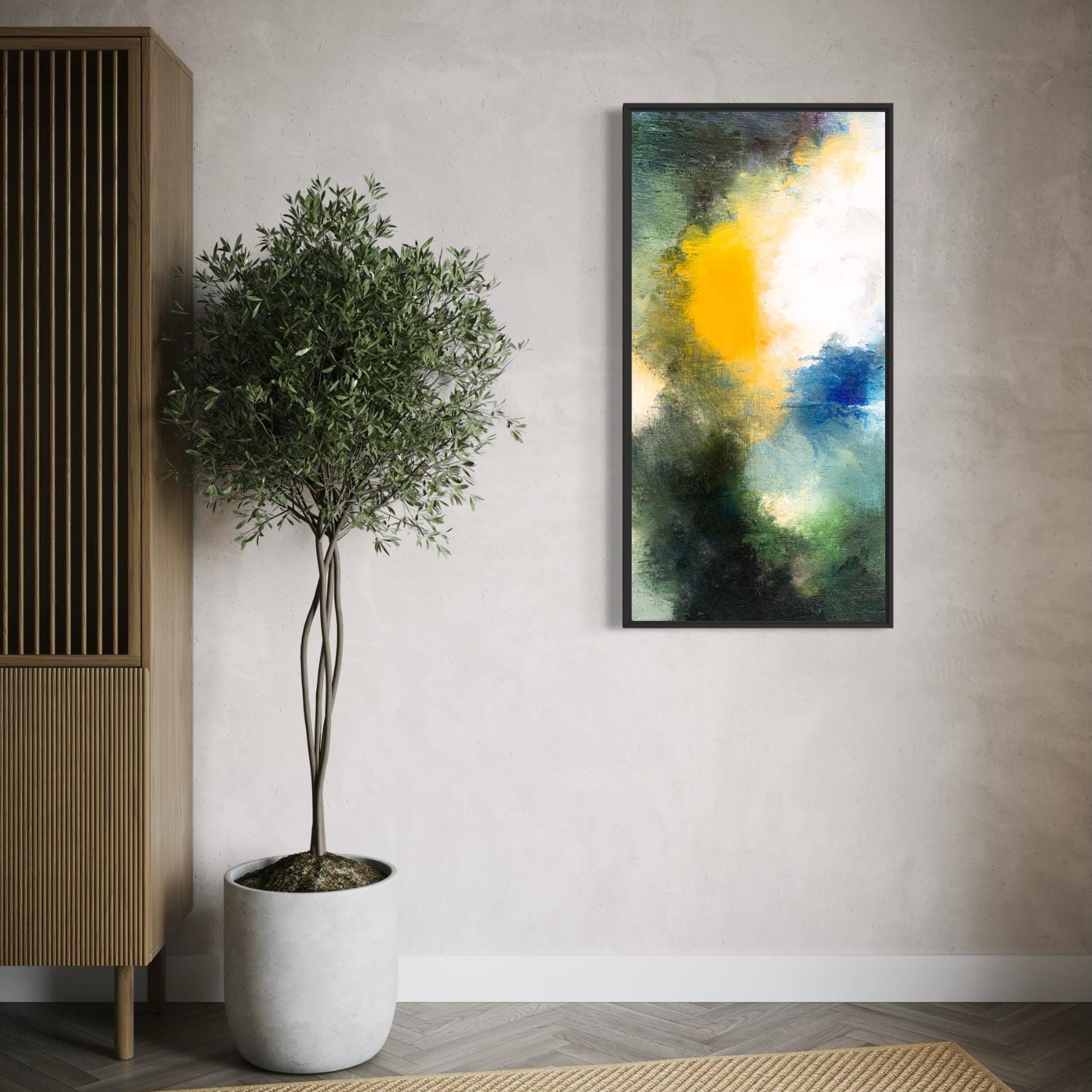 Abstract Yellow, Blue and Green Color Burst Wall Art