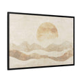 Neutral Abstract Sun Over Layered Hills - Framed Canvas Wall Art