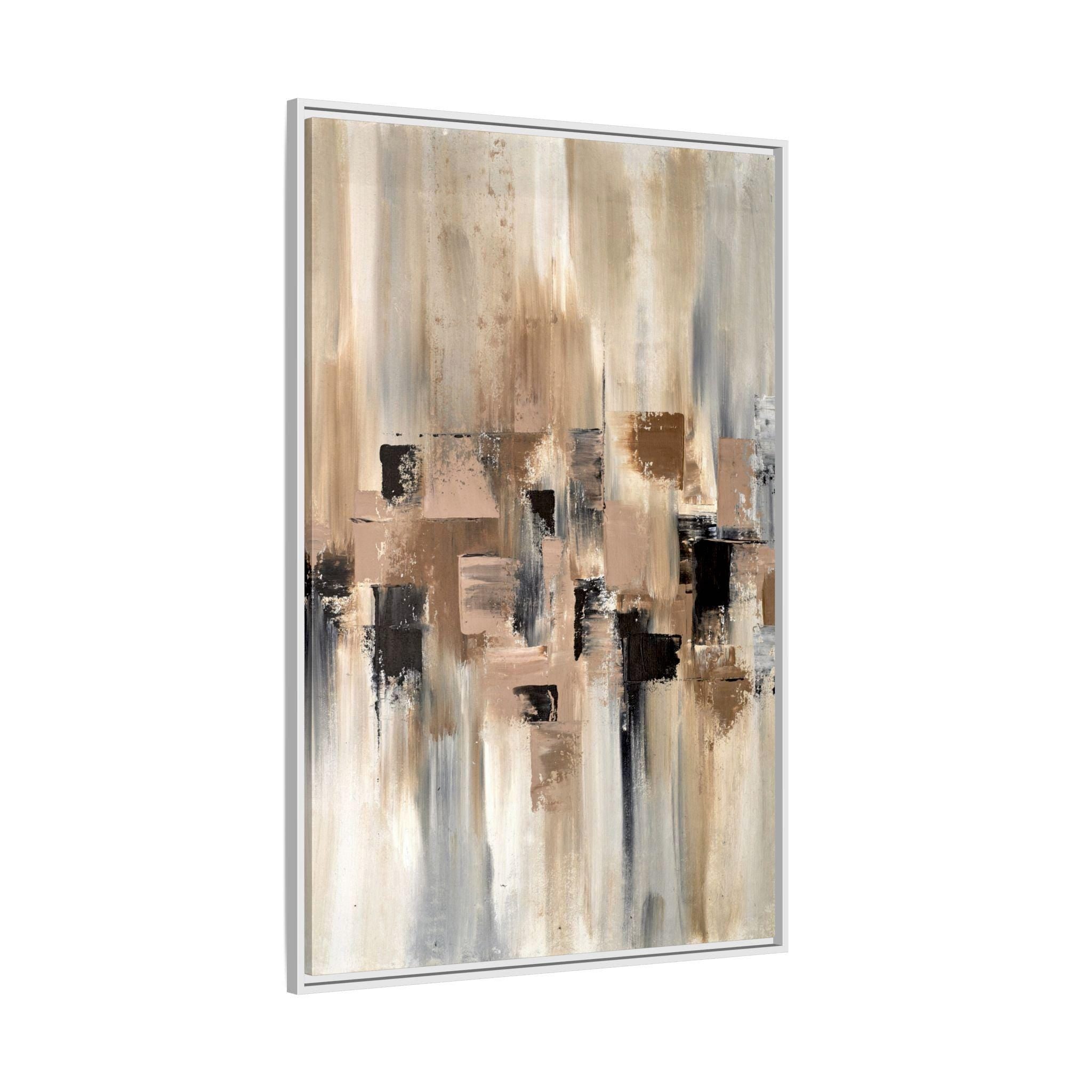 Neutral Beige, Brown and Gray Abstract - Framed Canvas Wall Art