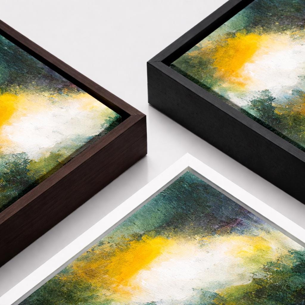 Abstrakte Wandkunst mit gelbem, blauem und grünem Farbenrausch