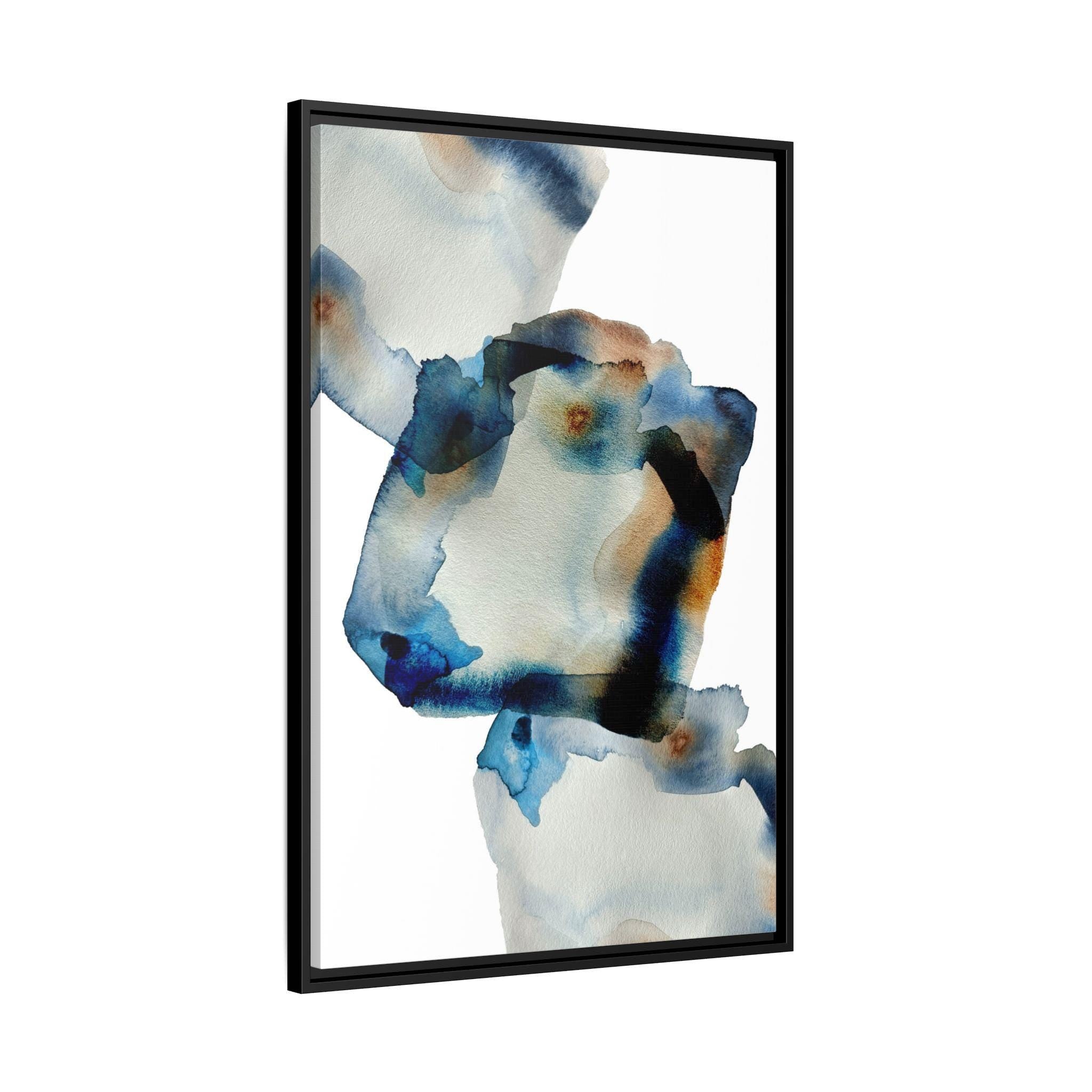 Abstrakte Kunst in Blau-Braun mit Tuschewaschung – Stil B – Gerahmte Leinwand-Wandkunst