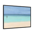 Ruhiges Aqua-Strandgemälde am Meer – Gerahmte Leinwand-Wandkunst