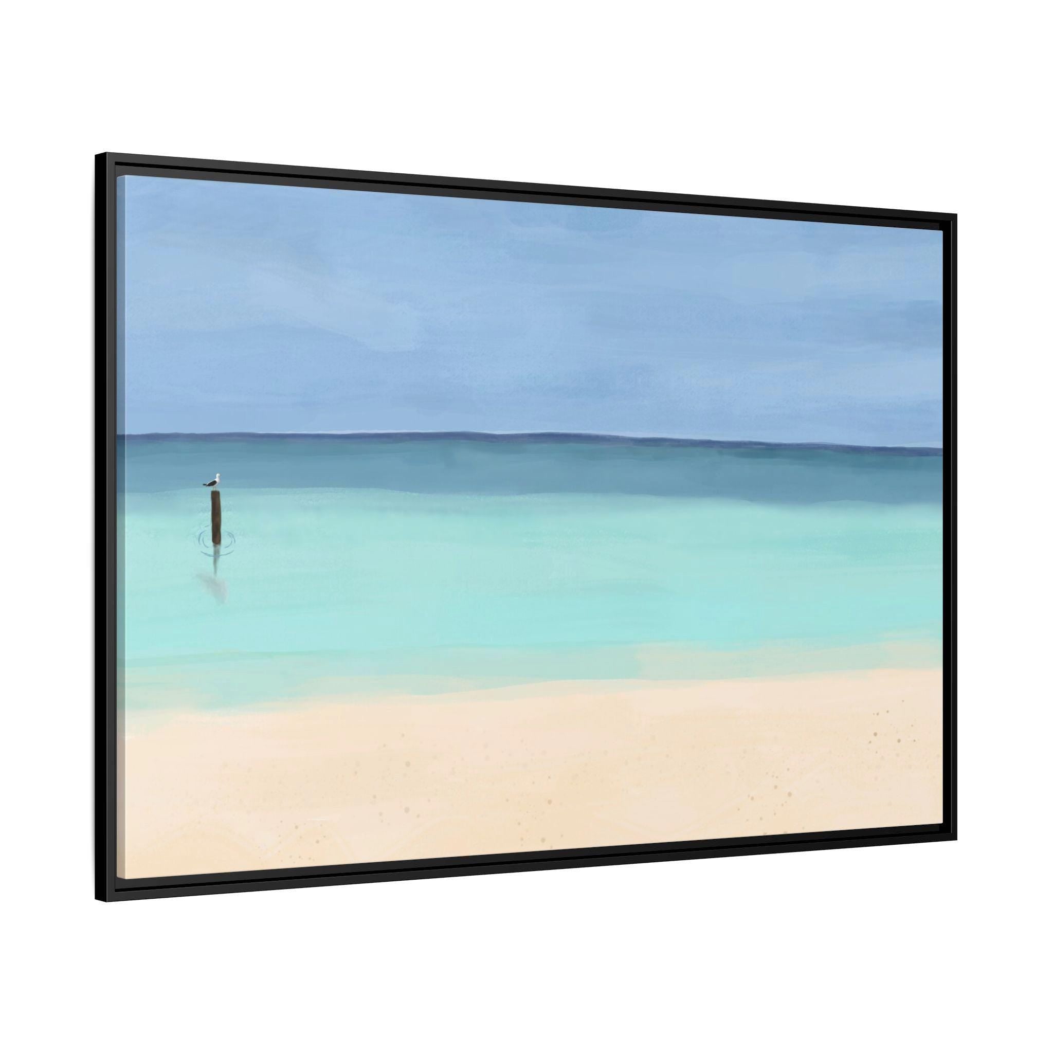 Calm Aqua Seaside Beach Painting - Framed Canvas Wall Art