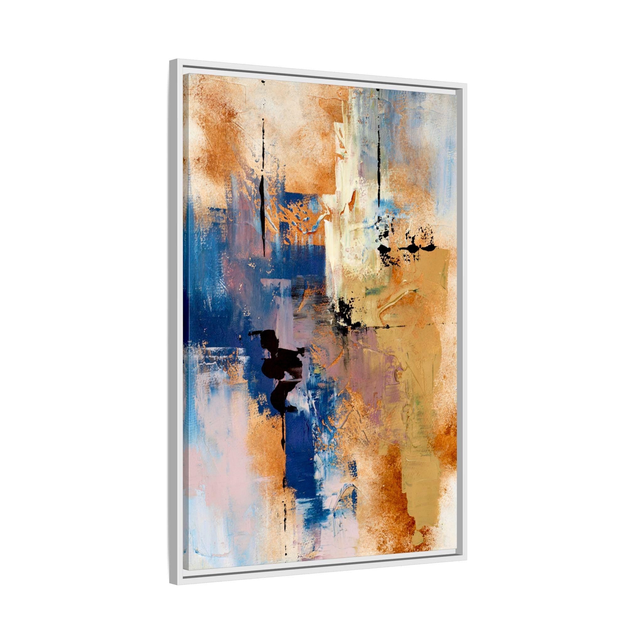 Burnt Orange and Blue Abstract Landscape Art - Framed Canvas Wall Art