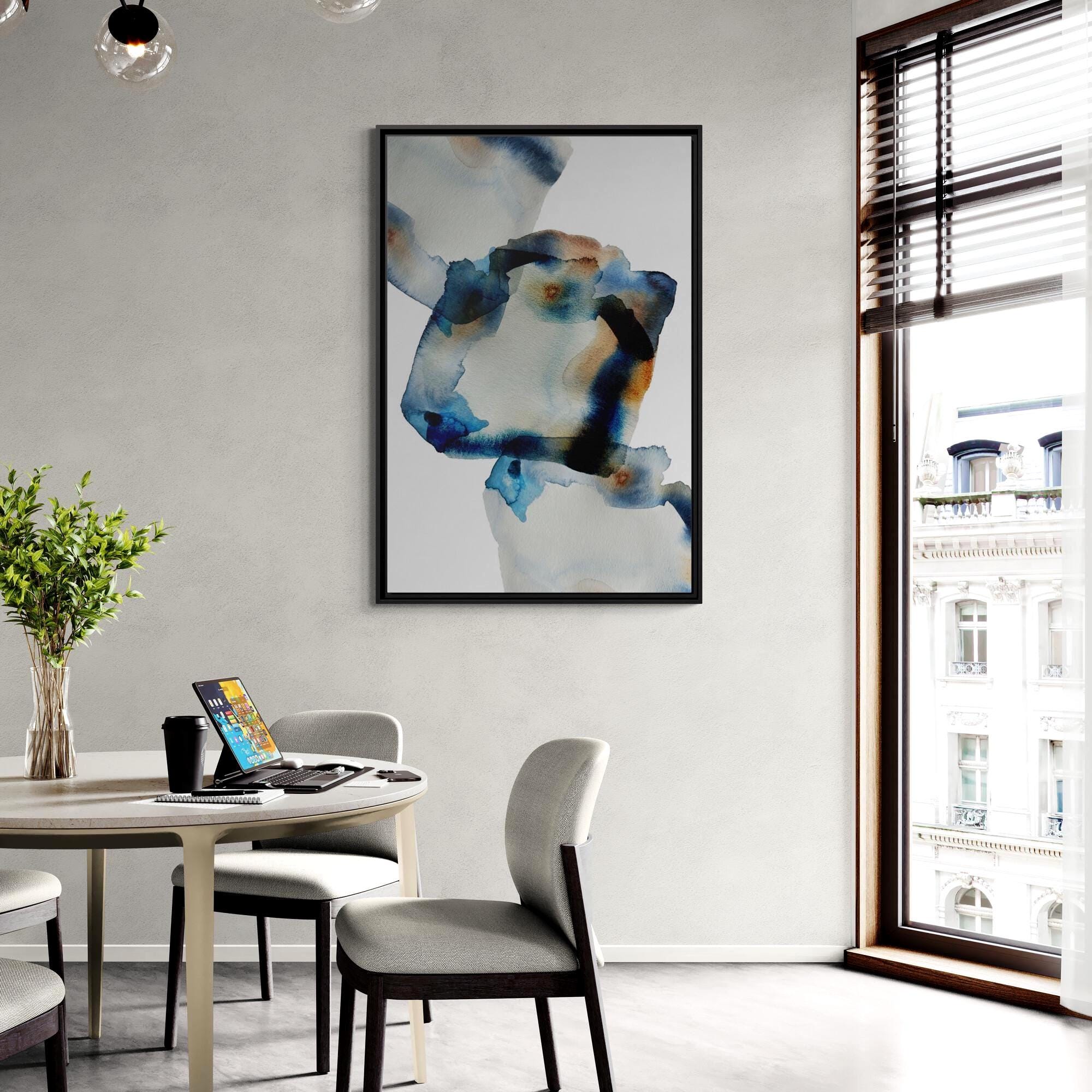Abstrakte Kunst in Blau-Braun mit Tuschewaschung – Stil B – Gerahmte Leinwand-Wandkunst