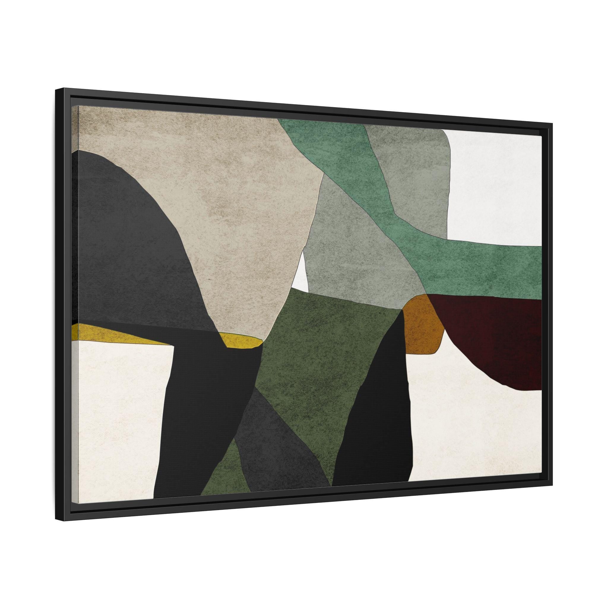 Green, Gray and Beige Abstract Color Block Framed Canvas Art