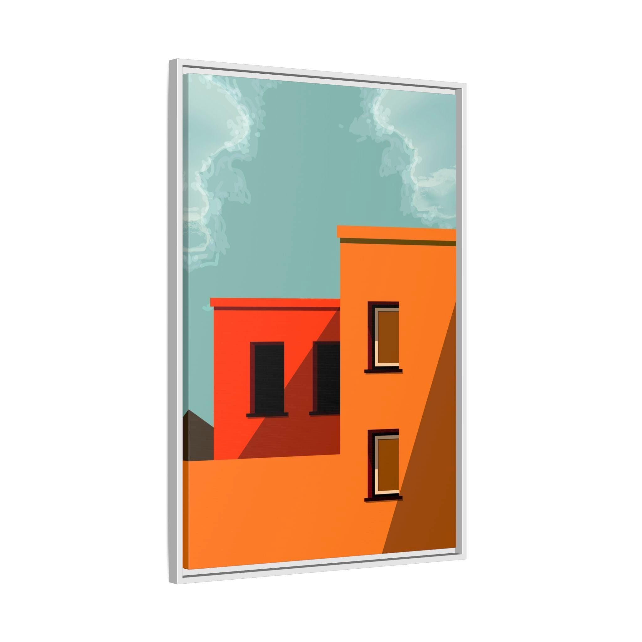 Colorful Modern Geometric Building Architectural Art - Framed Canvas Wall Art
