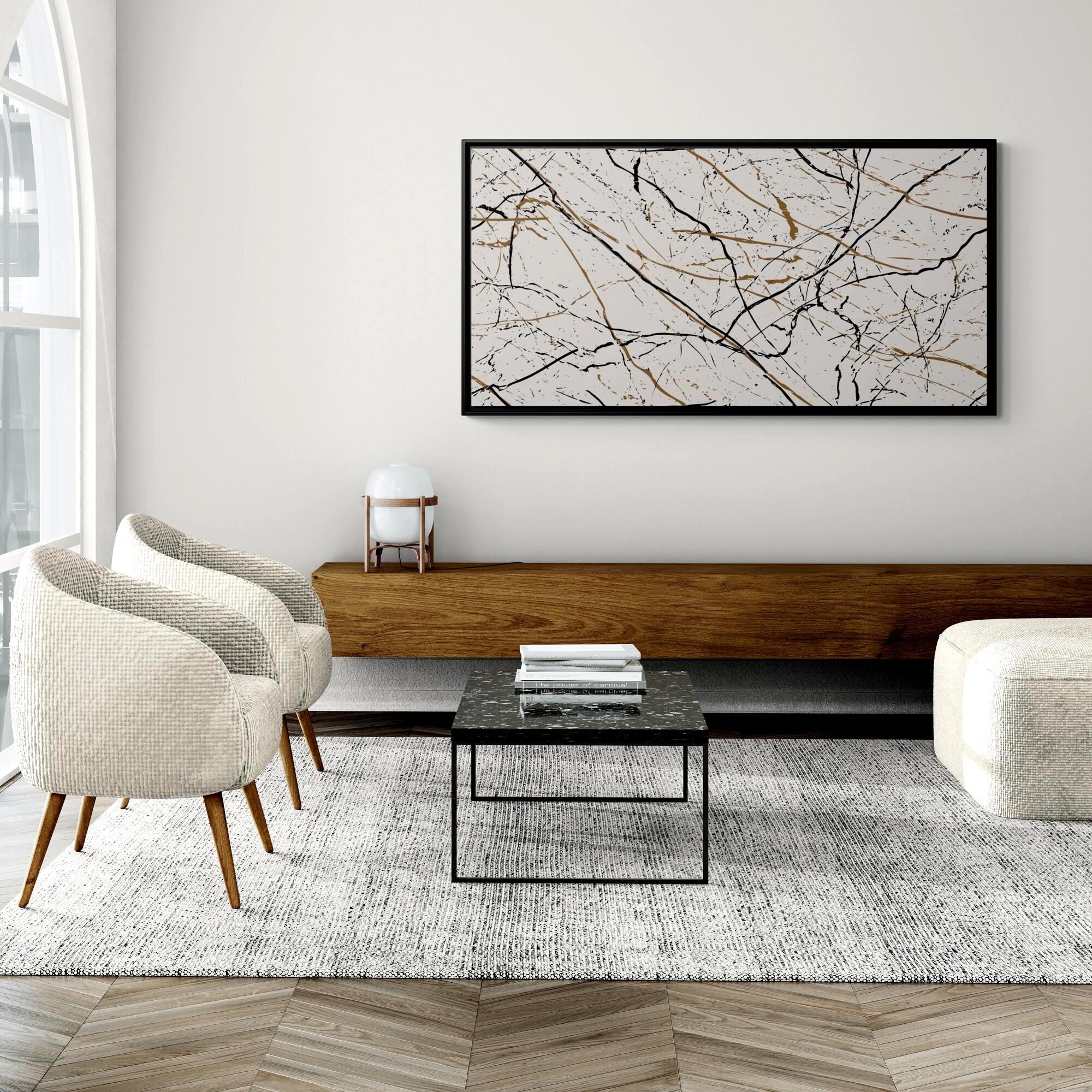 Minimalist Marble Veins Abstract - Framed Canvas Wall Art