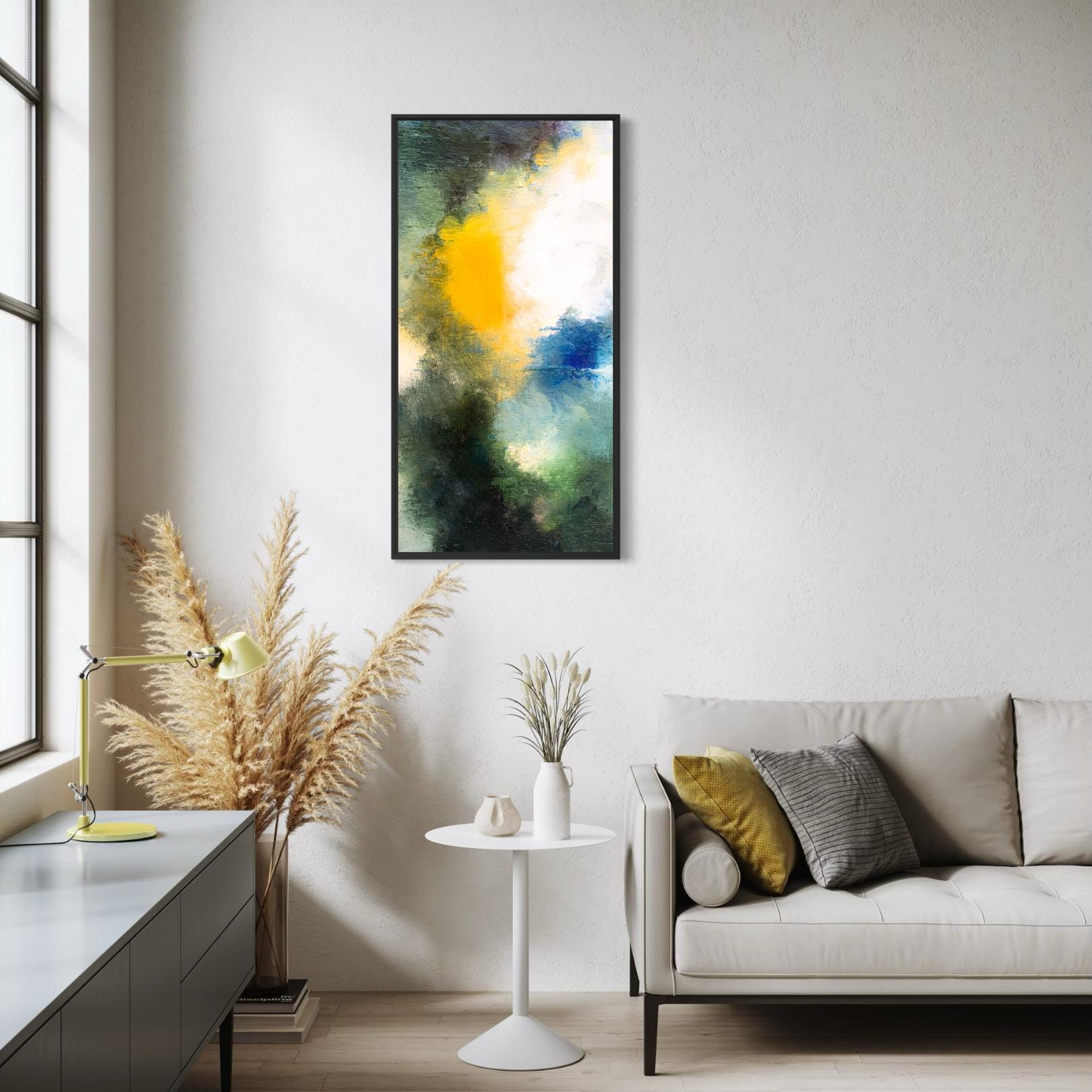 Abstract Yellow, Blue and Green Color Burst Wall Art