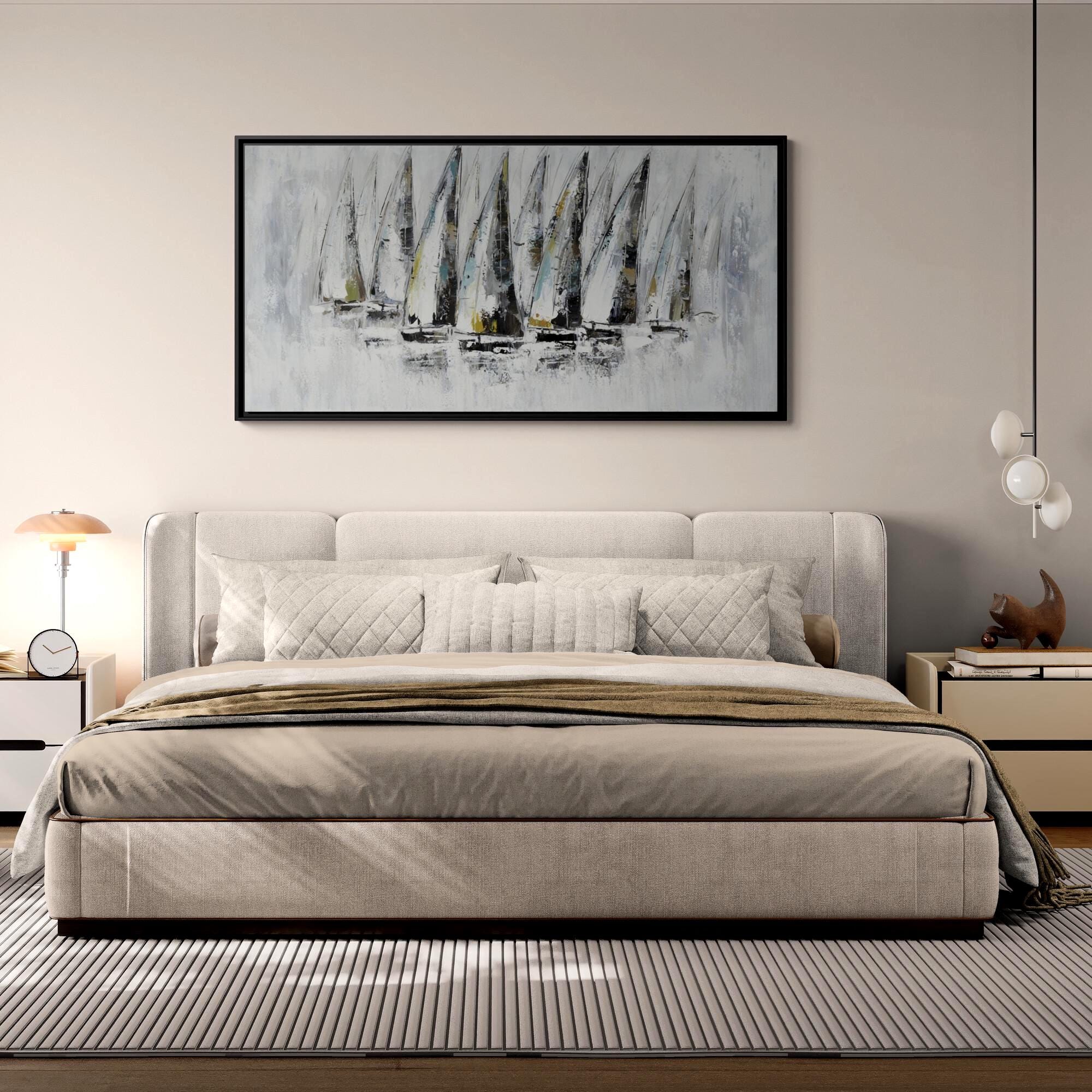 Nautical Abstract Sailboats Painting - Framed Canvas Wall Art