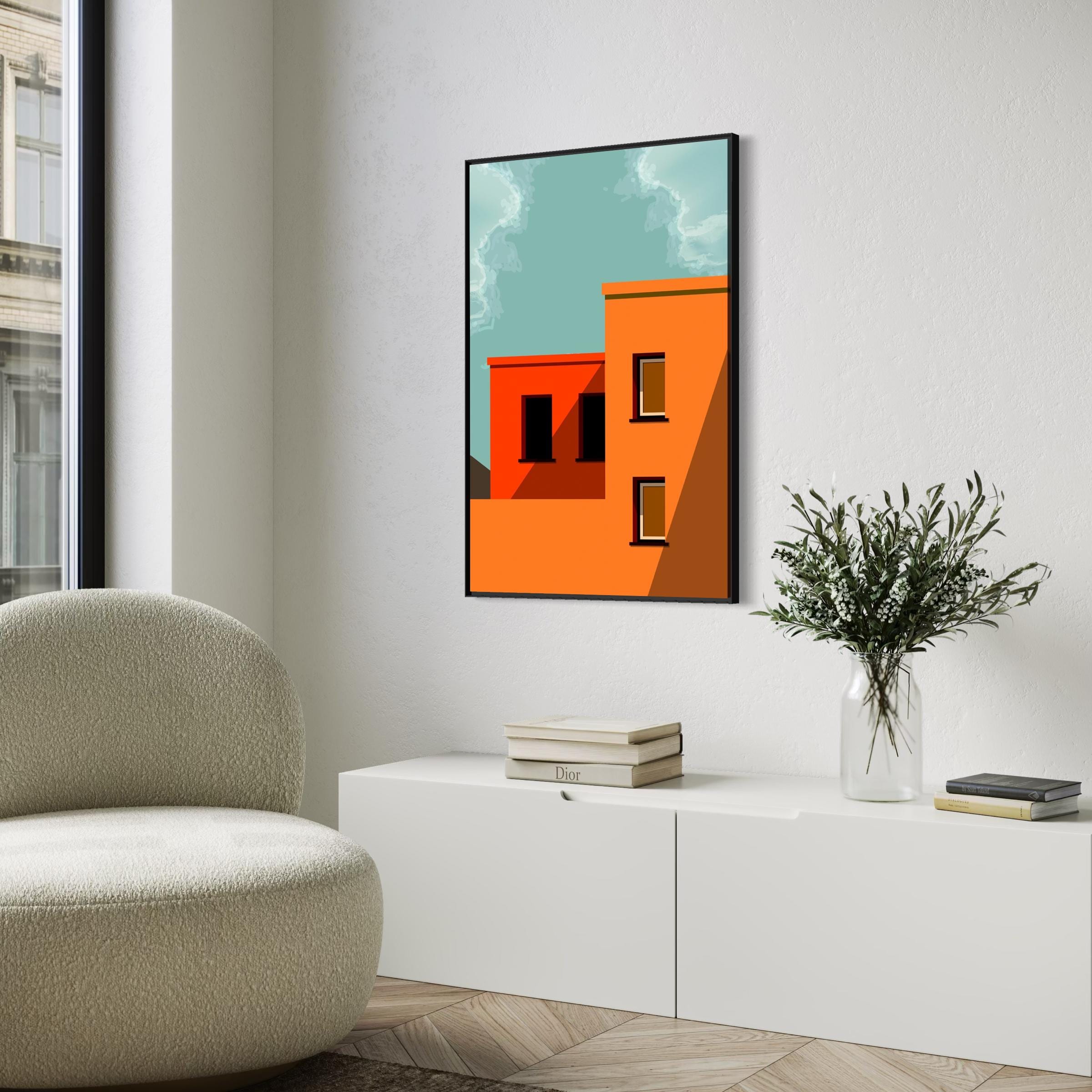 Colorful Modern Geometric Building Architectural Art - Framed Canvas Wall Art