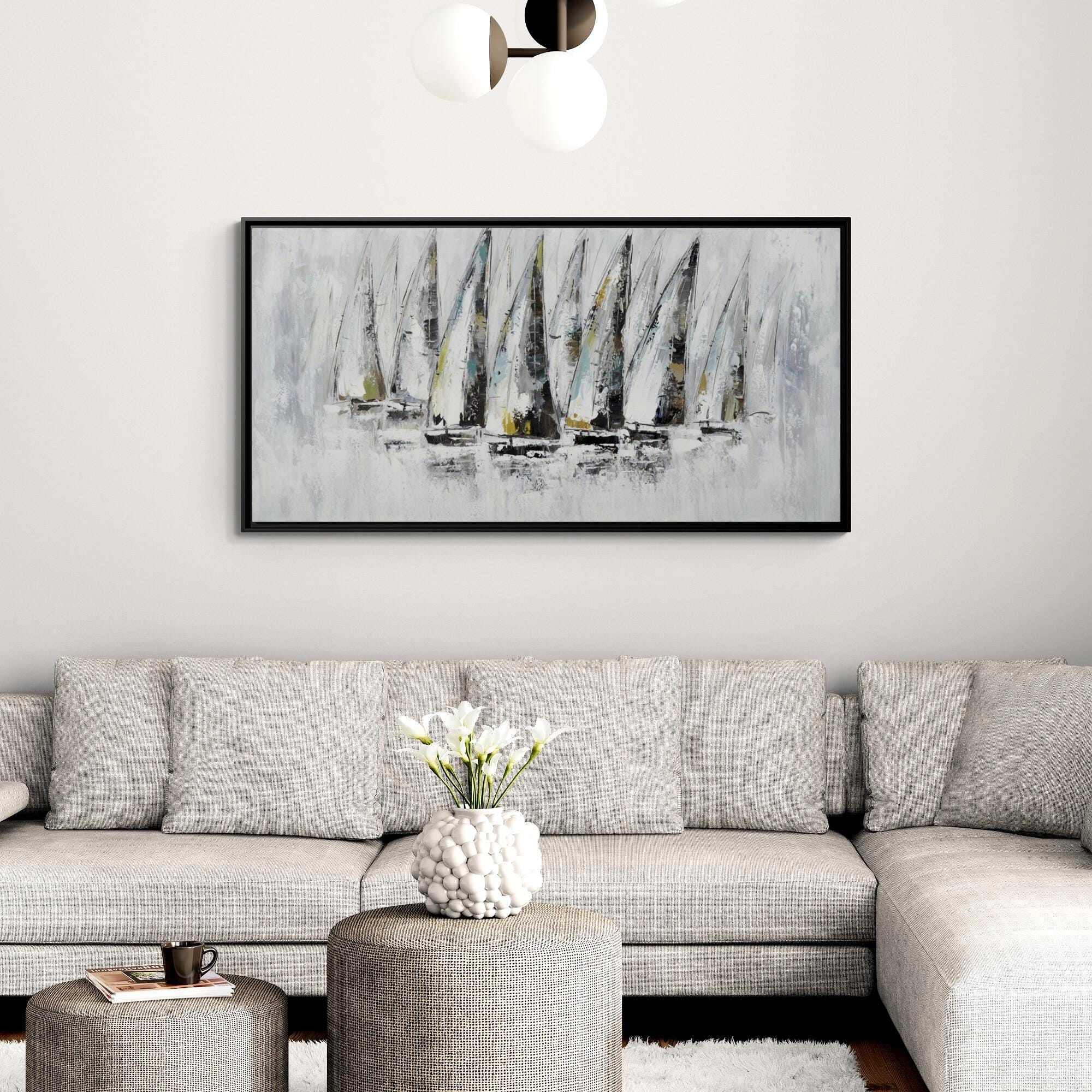 Nautical Abstract Sailboats Painting - Framed Canvas Wall Art