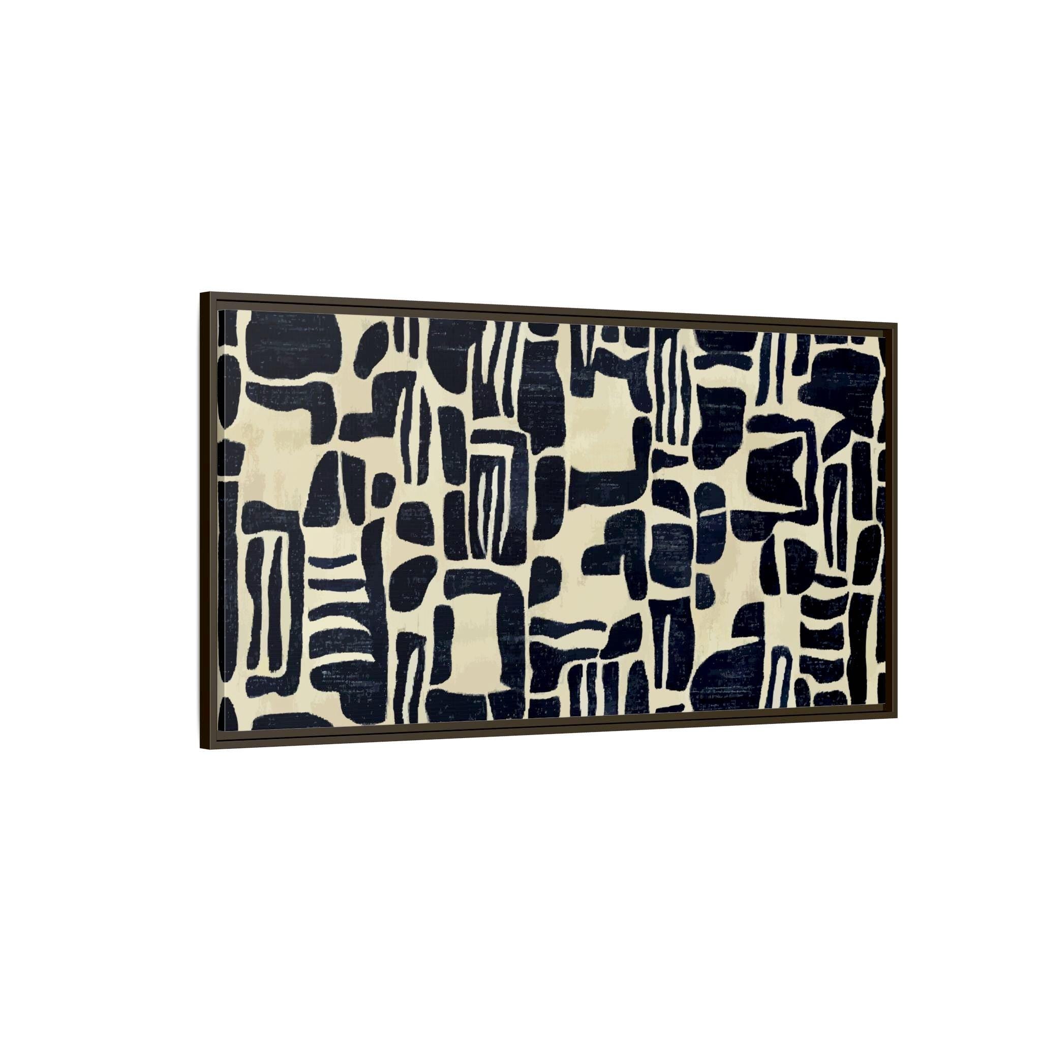 Zeitgenössisches abstraktes Muster in Indigo und Elfenbein – gerahmte Leinwand-Wandkunst