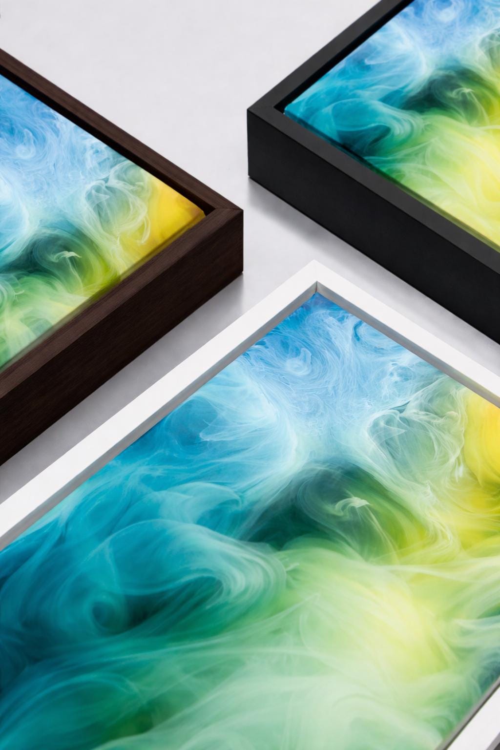 Teal and Green Smoke Abstract Framed Canvas Wall Art
