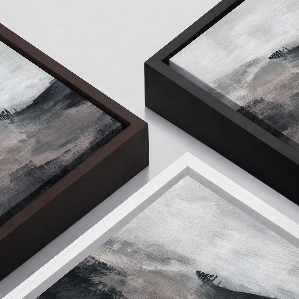 Abstract Blue and Gray Coastal Landscape Art - Framed Canvas Wall Art