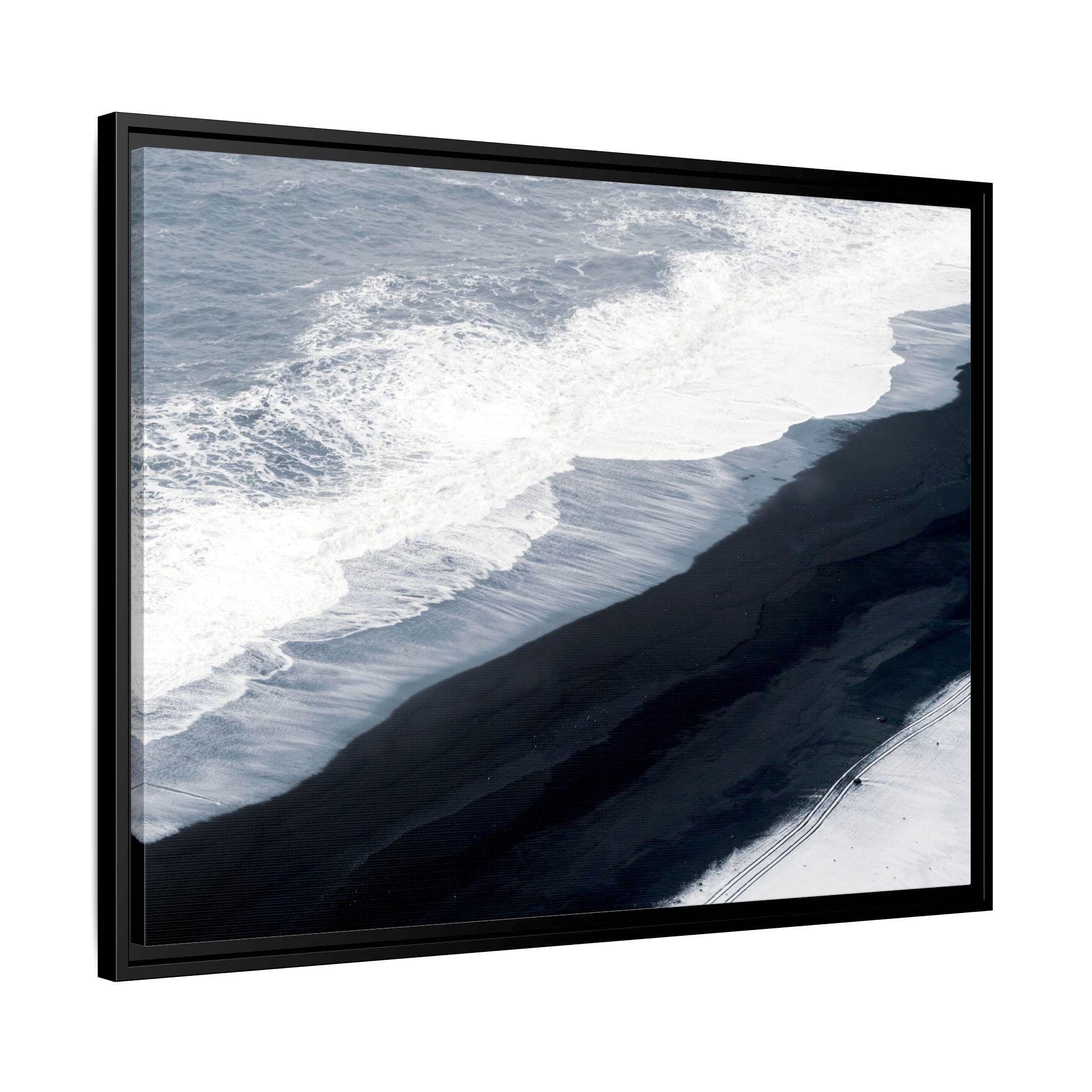 Aerial Black Sand Beach – Framed Canvas Wall Art
