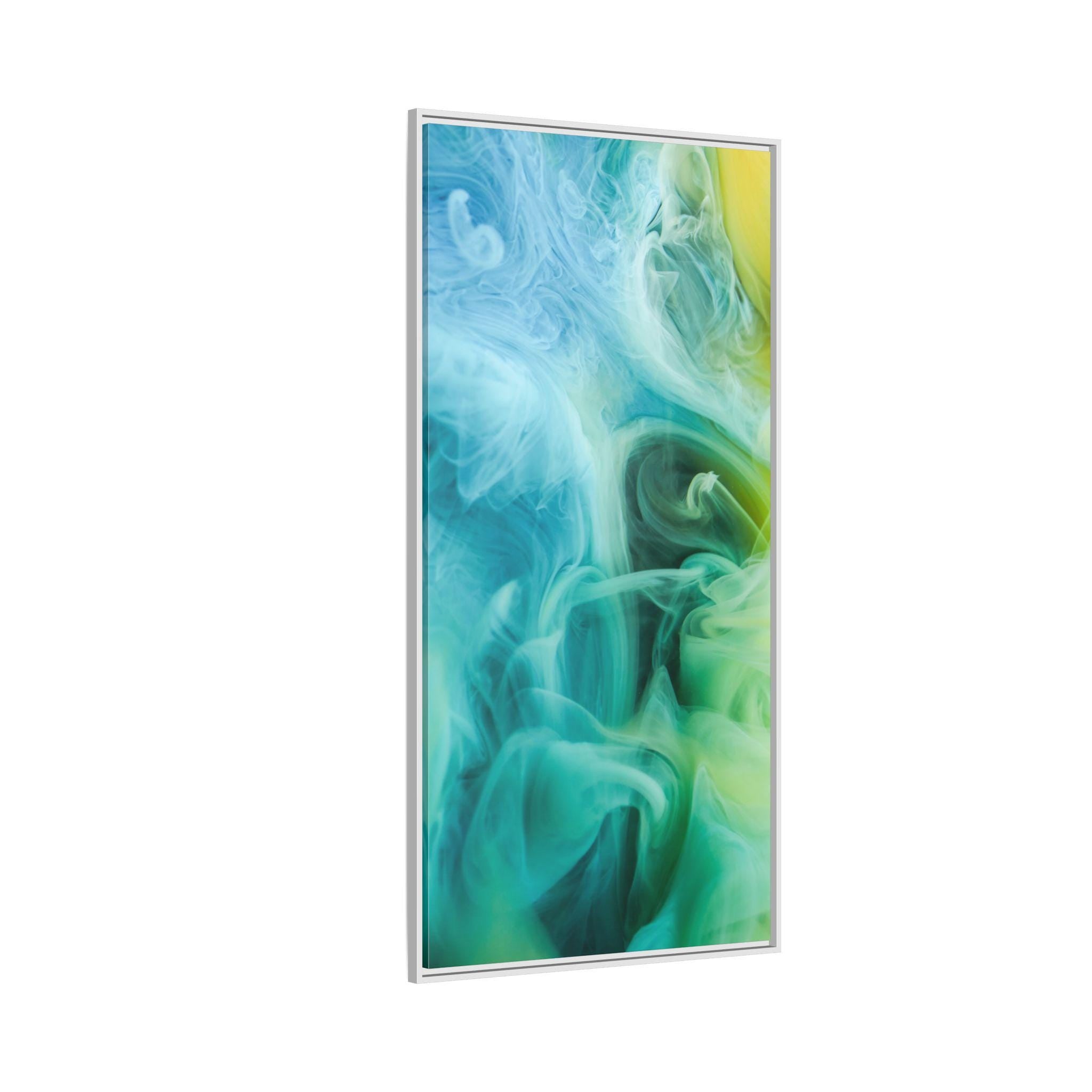 Teal and Green Smoke Abstract Framed Canvas Wall Art