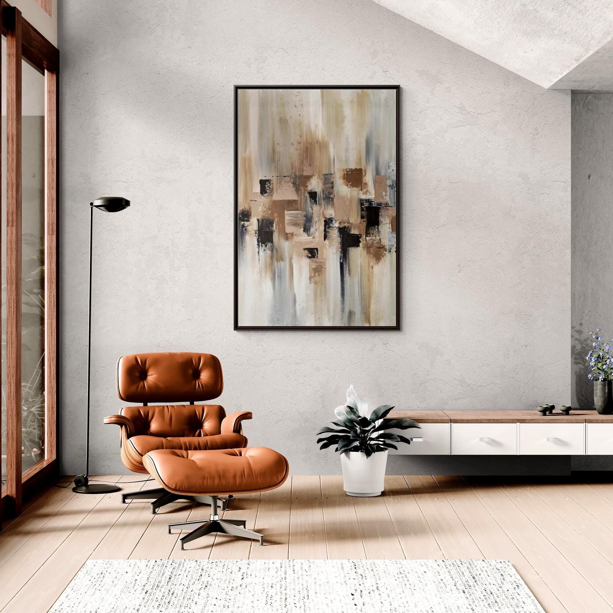Neutral Beige, Brown and Gray Abstract - Framed Canvas Wall Art