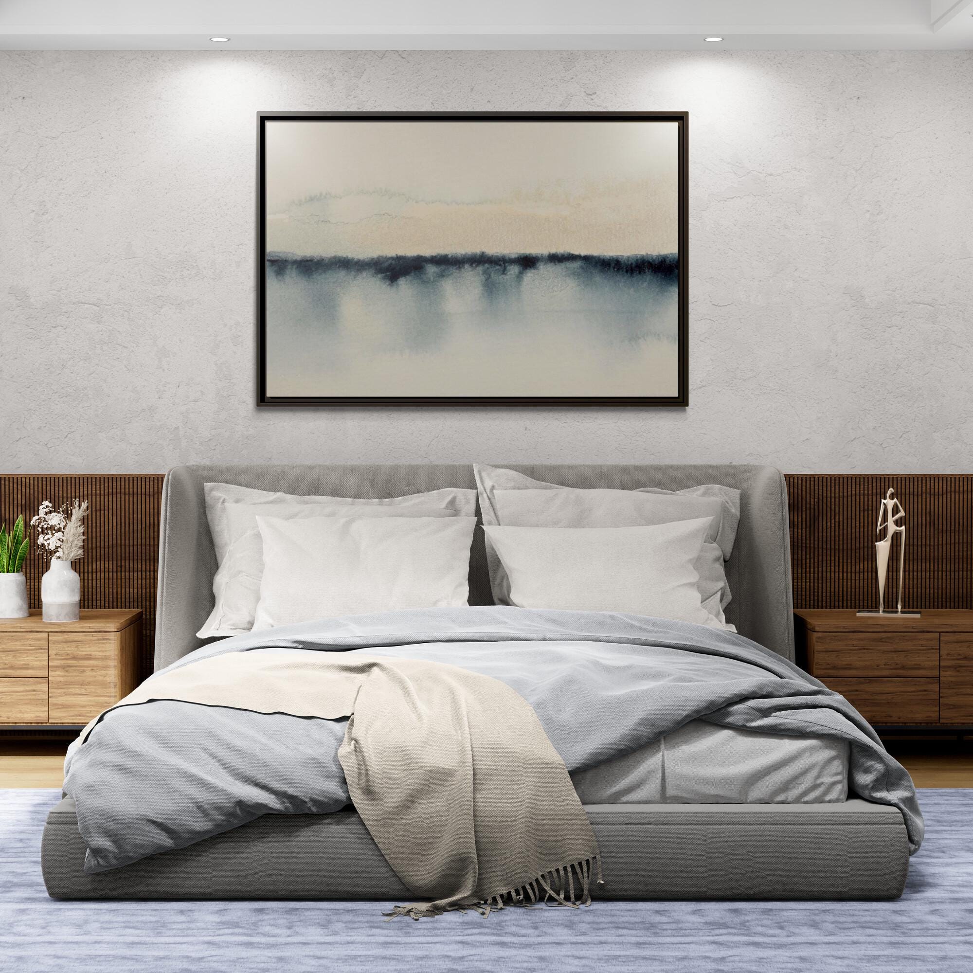 Beige Watercolor Horizon Abstract - Framed Canvas Wall Art