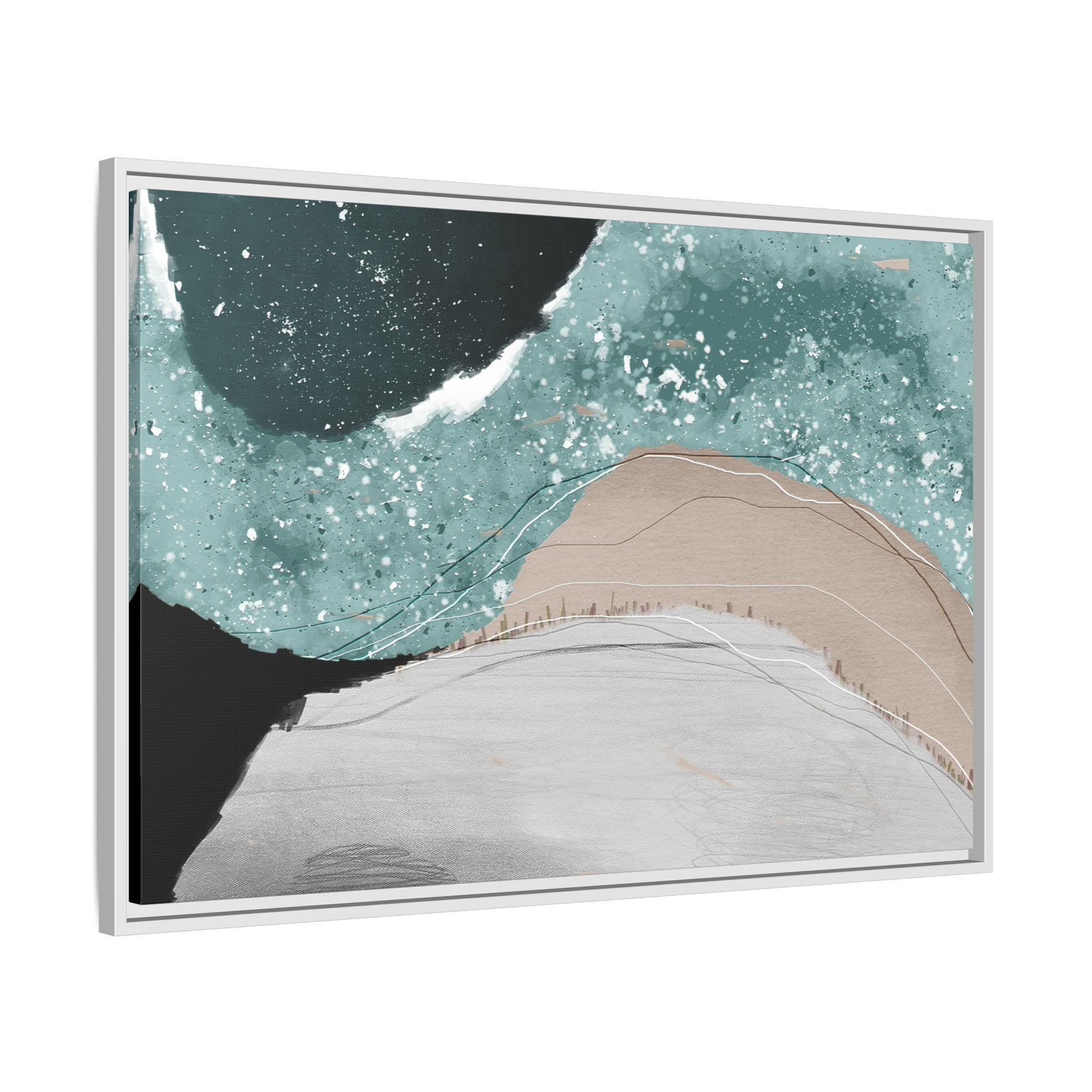 Abstract Teal Waves Framed Canvas Wall Art