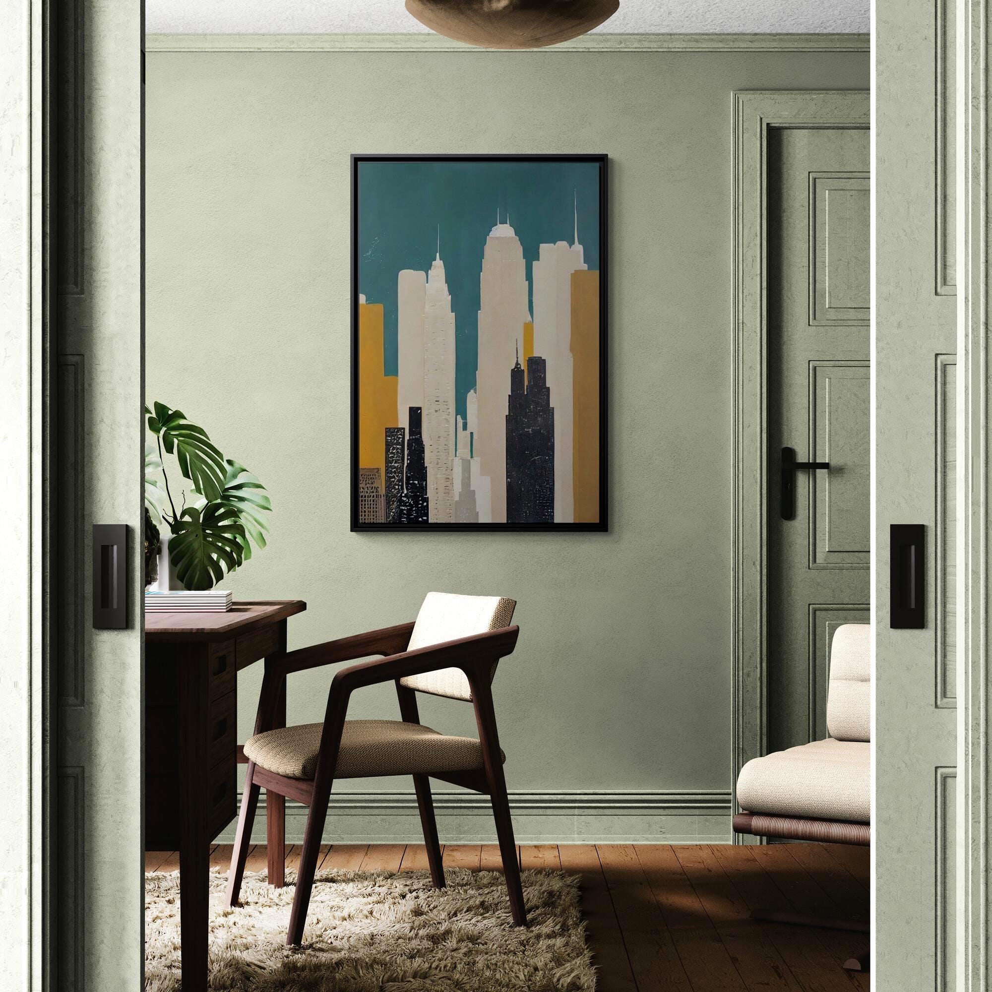 Abstrakte New Yorker Skyline Urban Art – Gerahmte Leinwand-Wandkunst