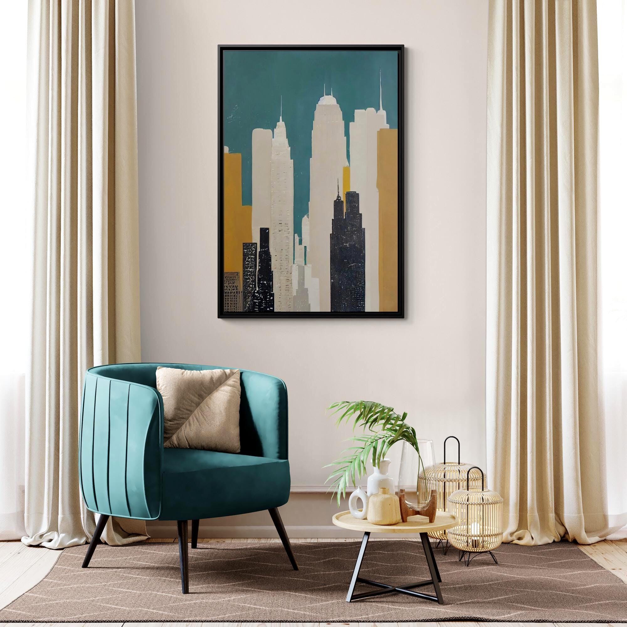 Abstrakte New Yorker Skyline Urban Art – Gerahmte Leinwand-Wandkunst