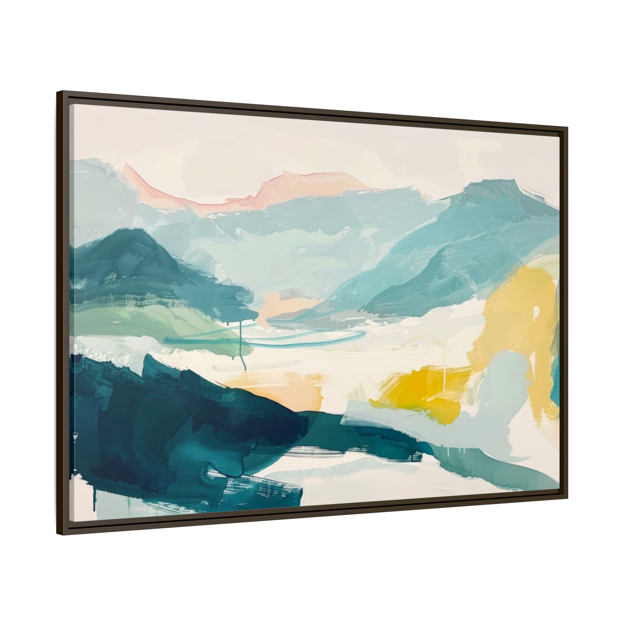 Blue, Teal, and Yellow Abstract Landscape Art - Framed Canvas Wall Art