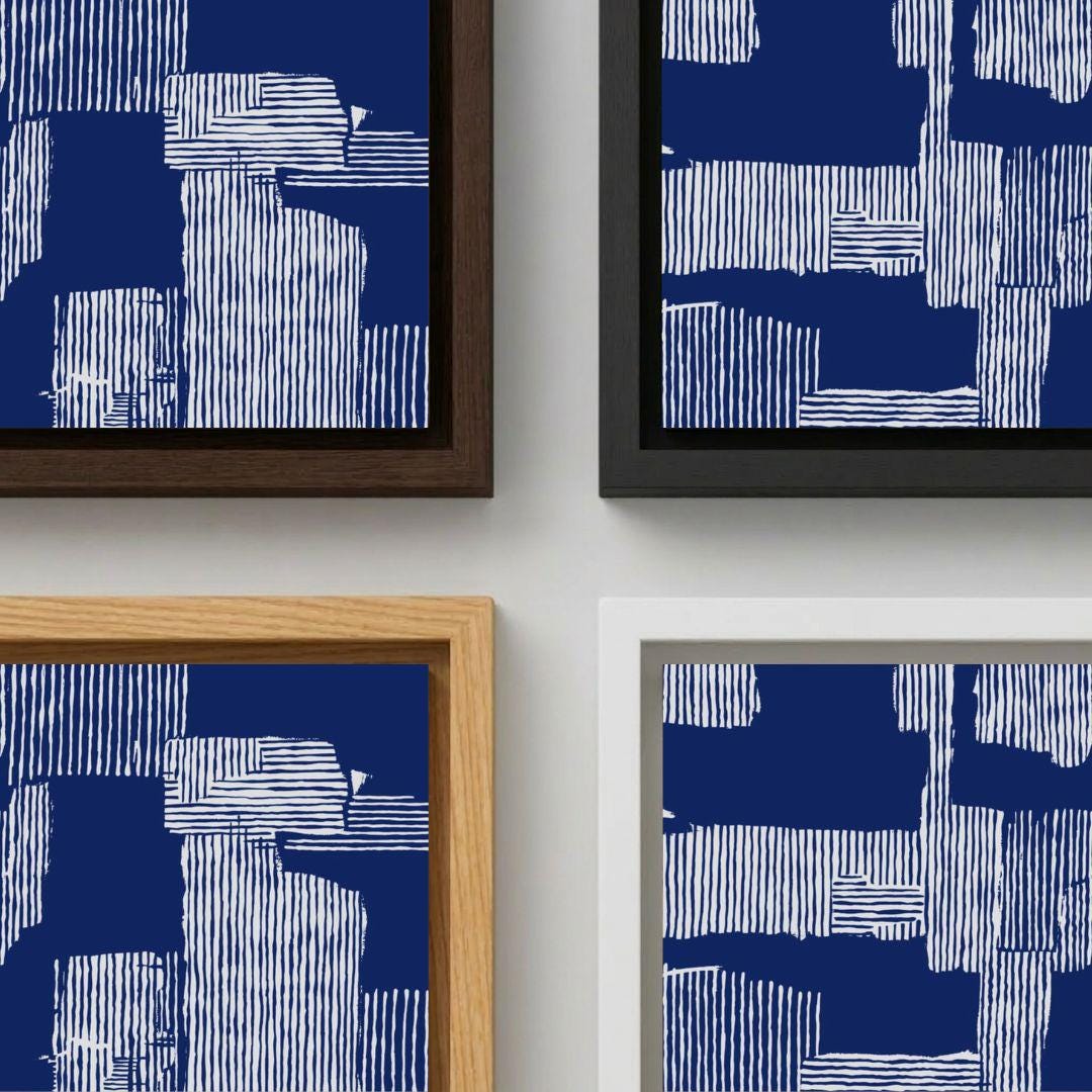 Wabi-Sabi Navy Abstract Block Pattern Wall Art