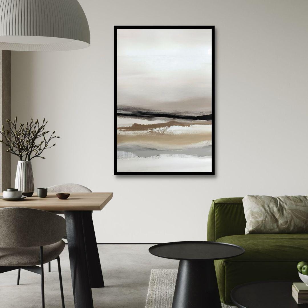 Neutral Beige and Gray Abstract Landscape Wall Art