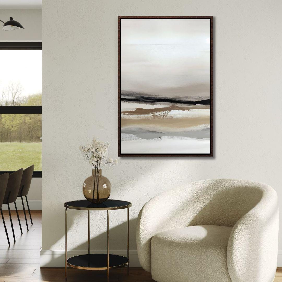 Neutral Beige and Gray Abstract Landscape Wall Art