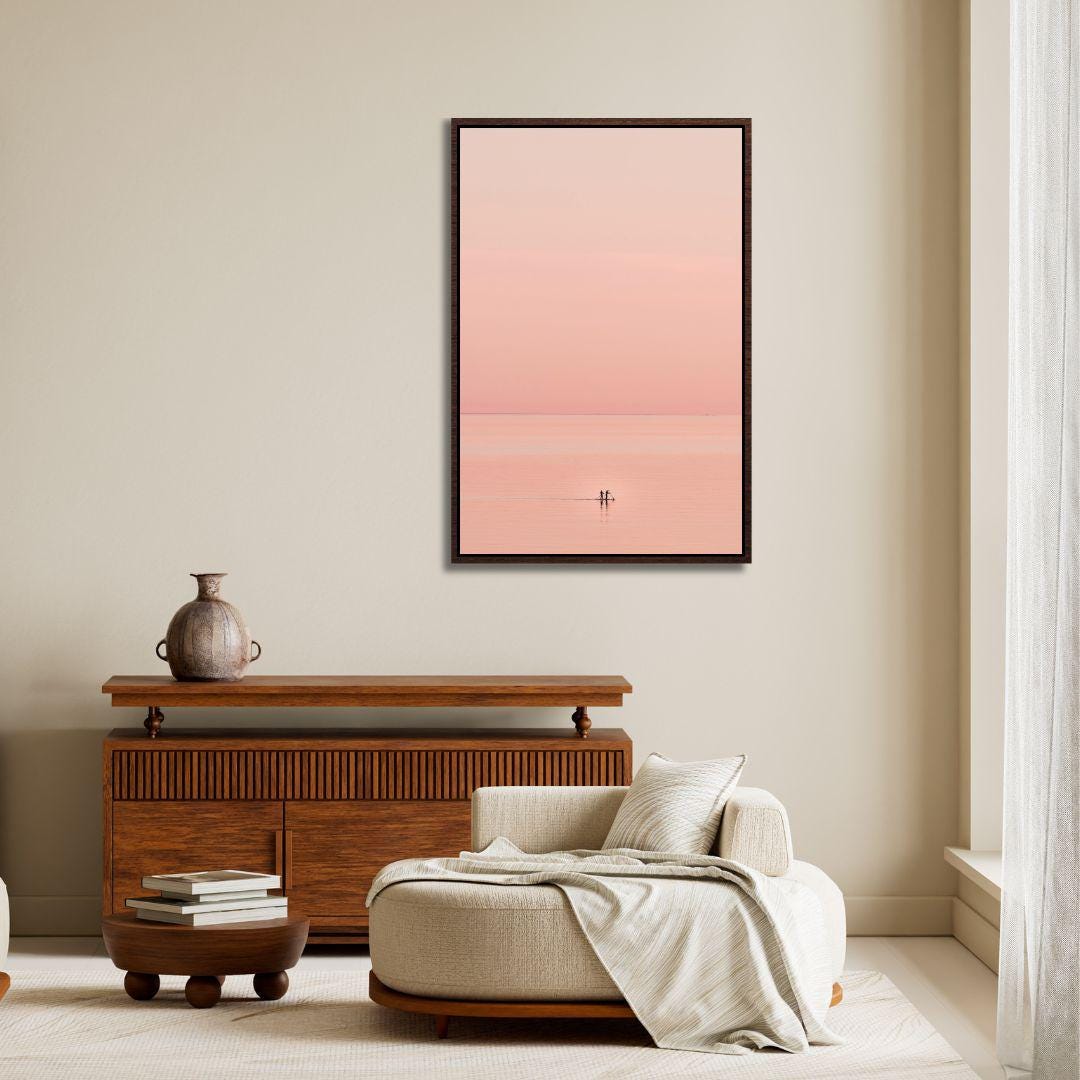 Minimal Pink Sunset Seascape Wall Art