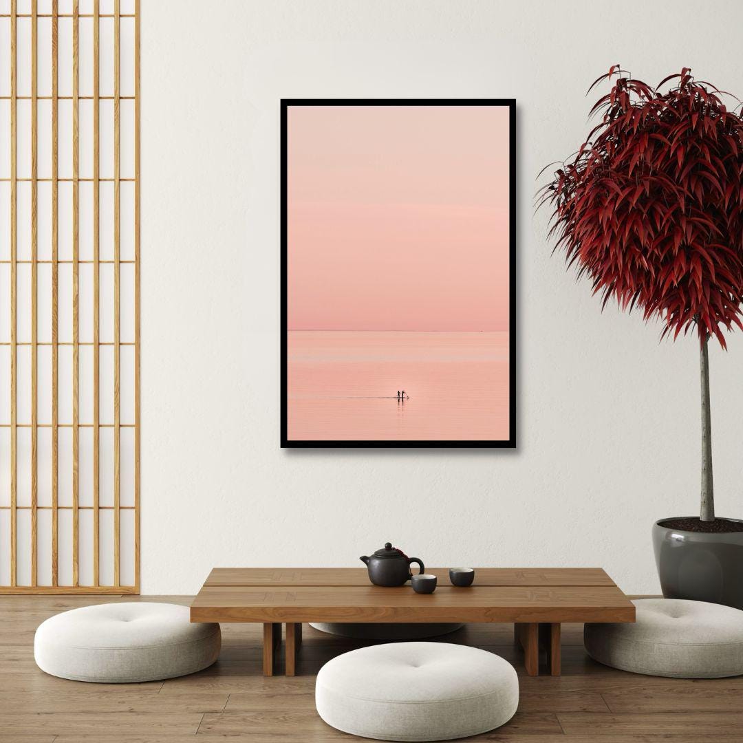 Minimal Pink Sunset Seascape Wall Art