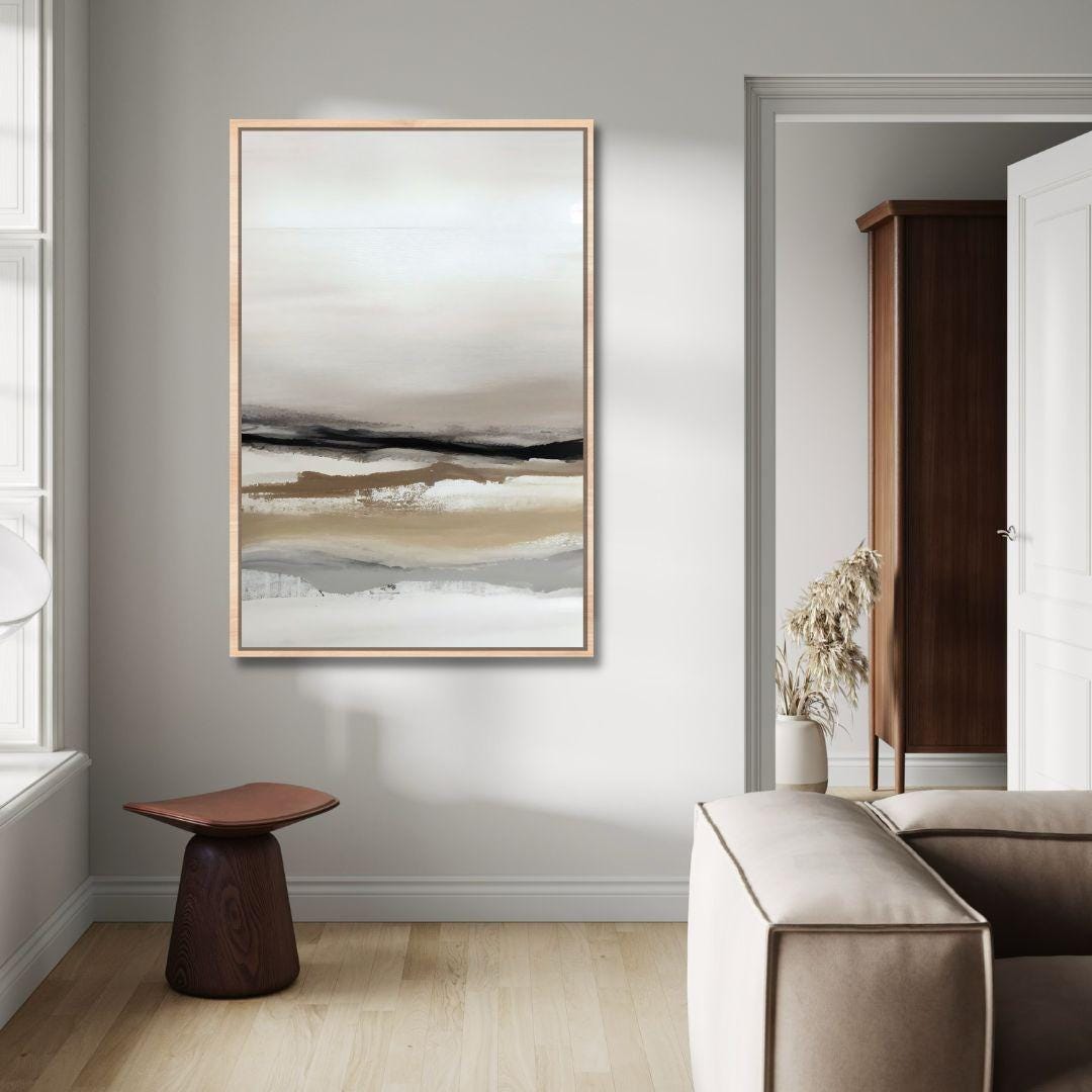 Neutral Beige and Gray Abstract Landscape Wall Art